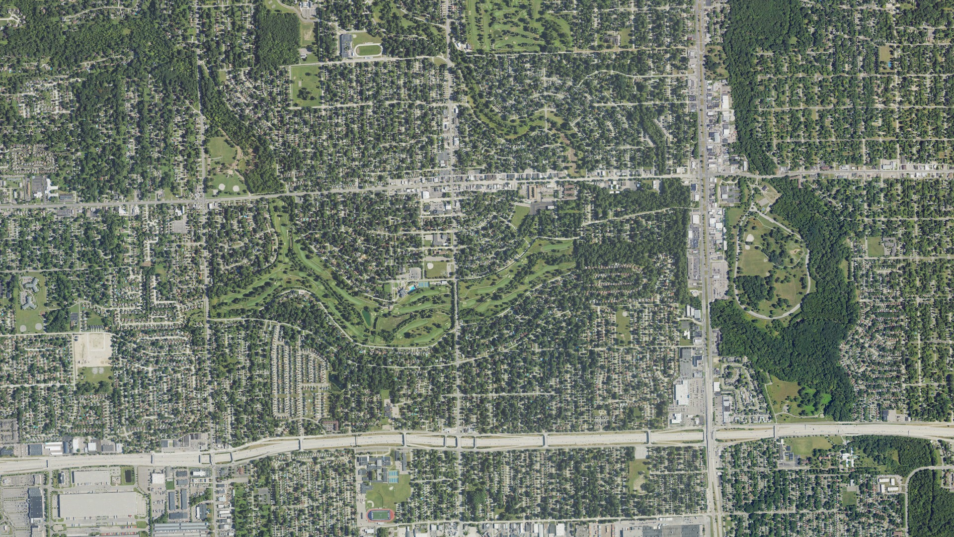 Natural-color aerial photograph of land around Redford charter, Michigan