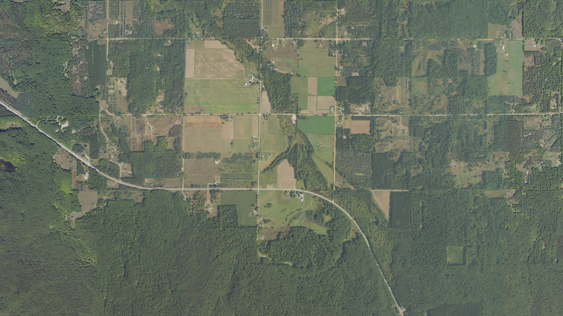 Aerial view of land around Antioch, Michigan