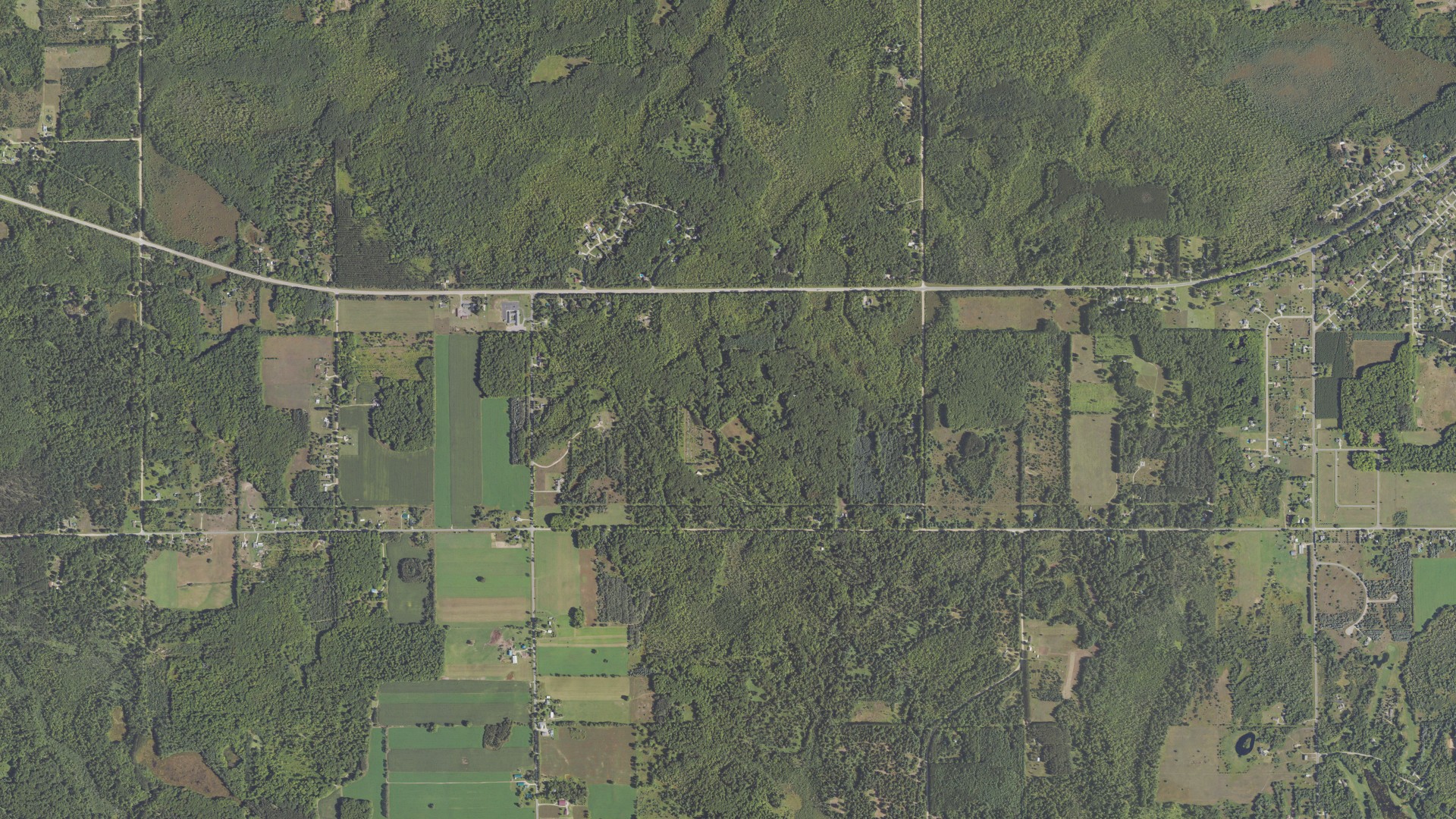 Aerial view of land around Cherry Grove, Michigan
