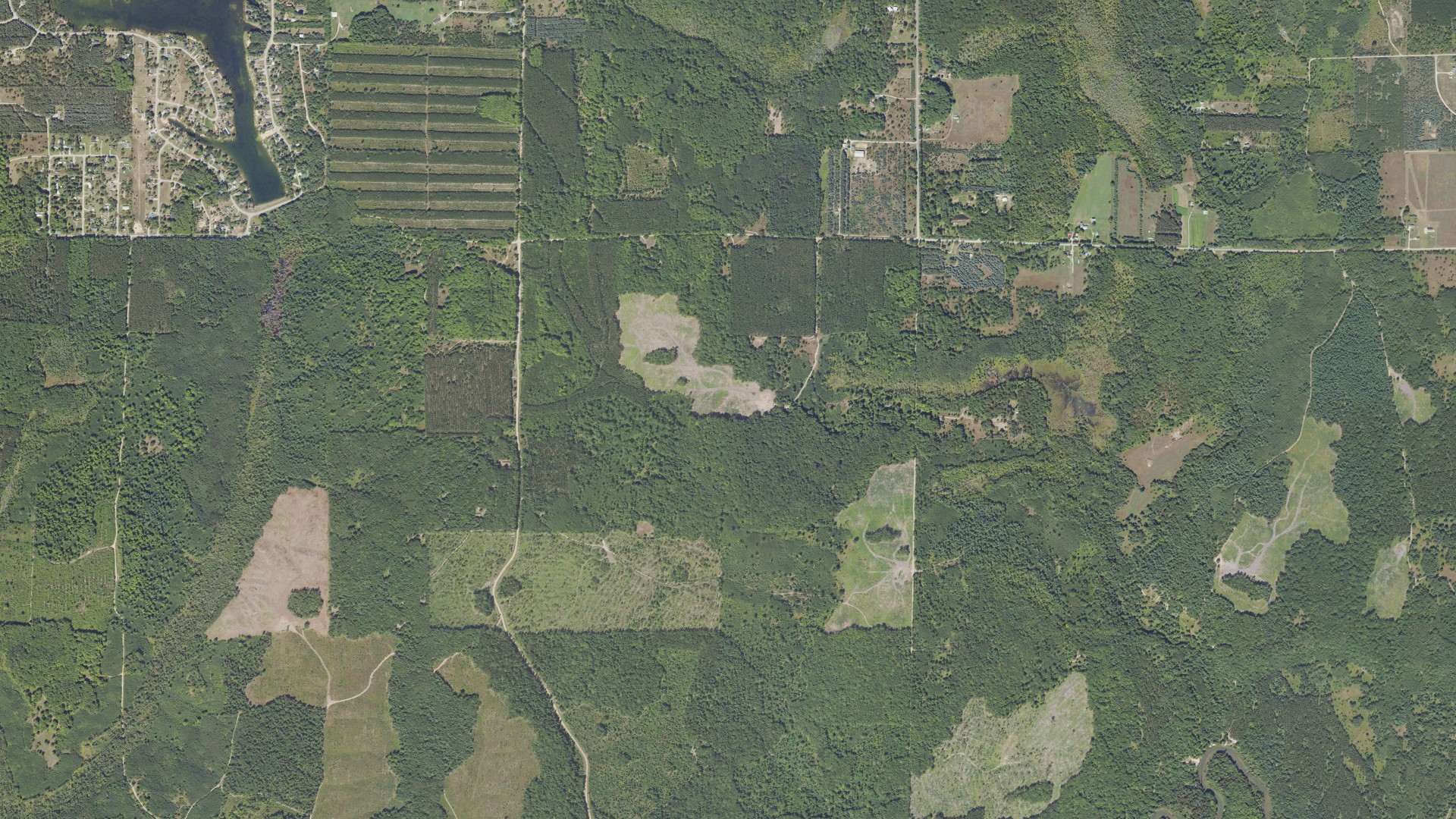 Natural-color aerial photograph of land around Hanover, Michigan