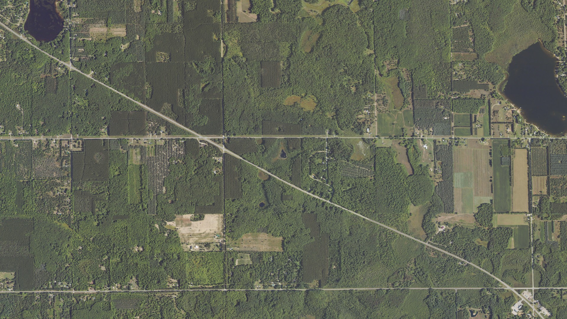 Aerial view of land around Selma, Michigan