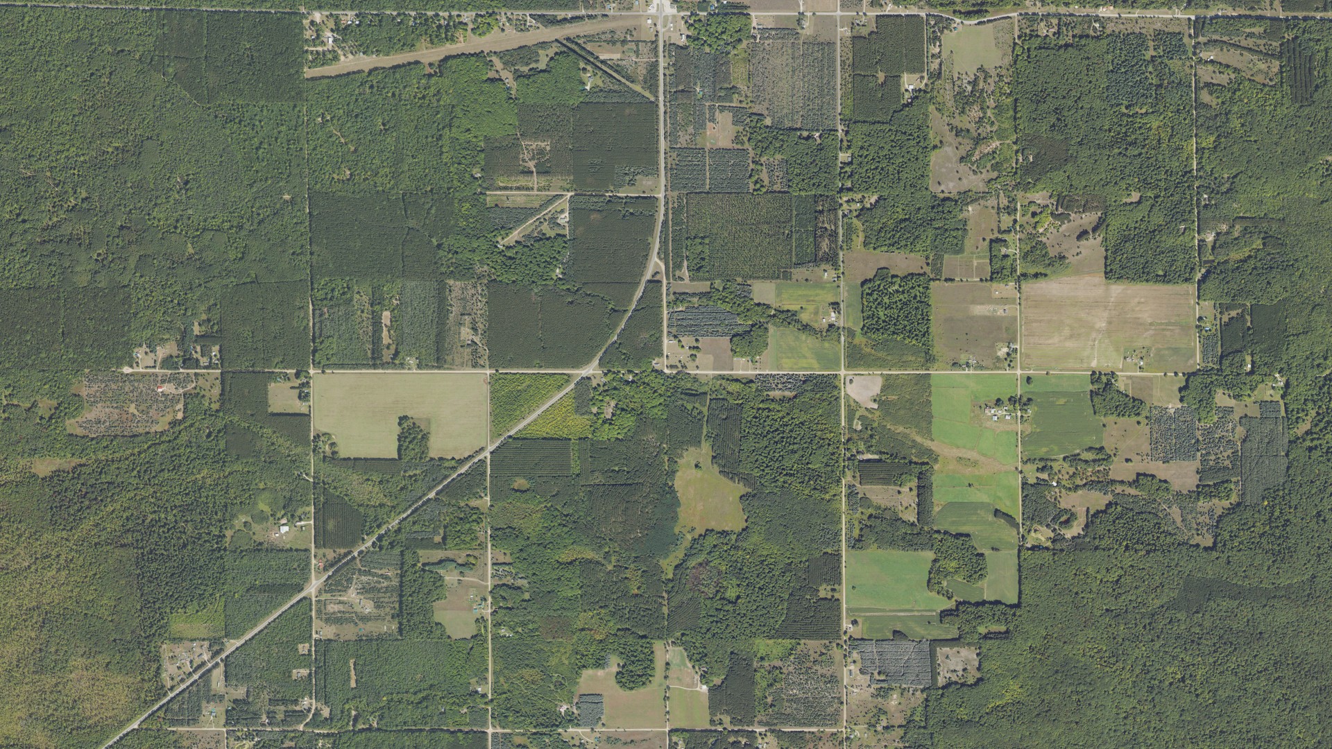 Natural-color aerial photograph of land around Slagle, Michigan