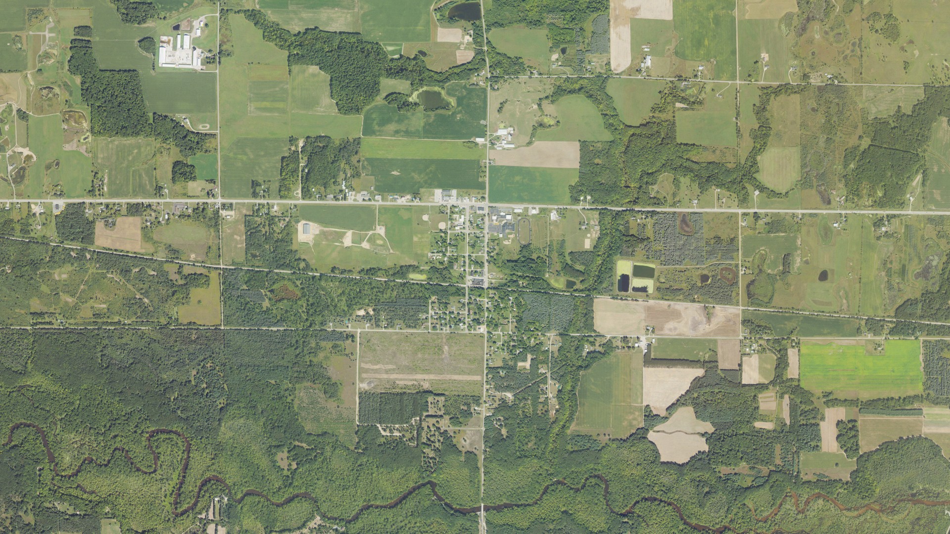 Aerial view of land around Custer, Michigan