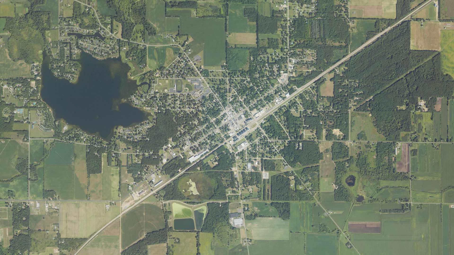 Aerial view of land around Decatur, Michigan