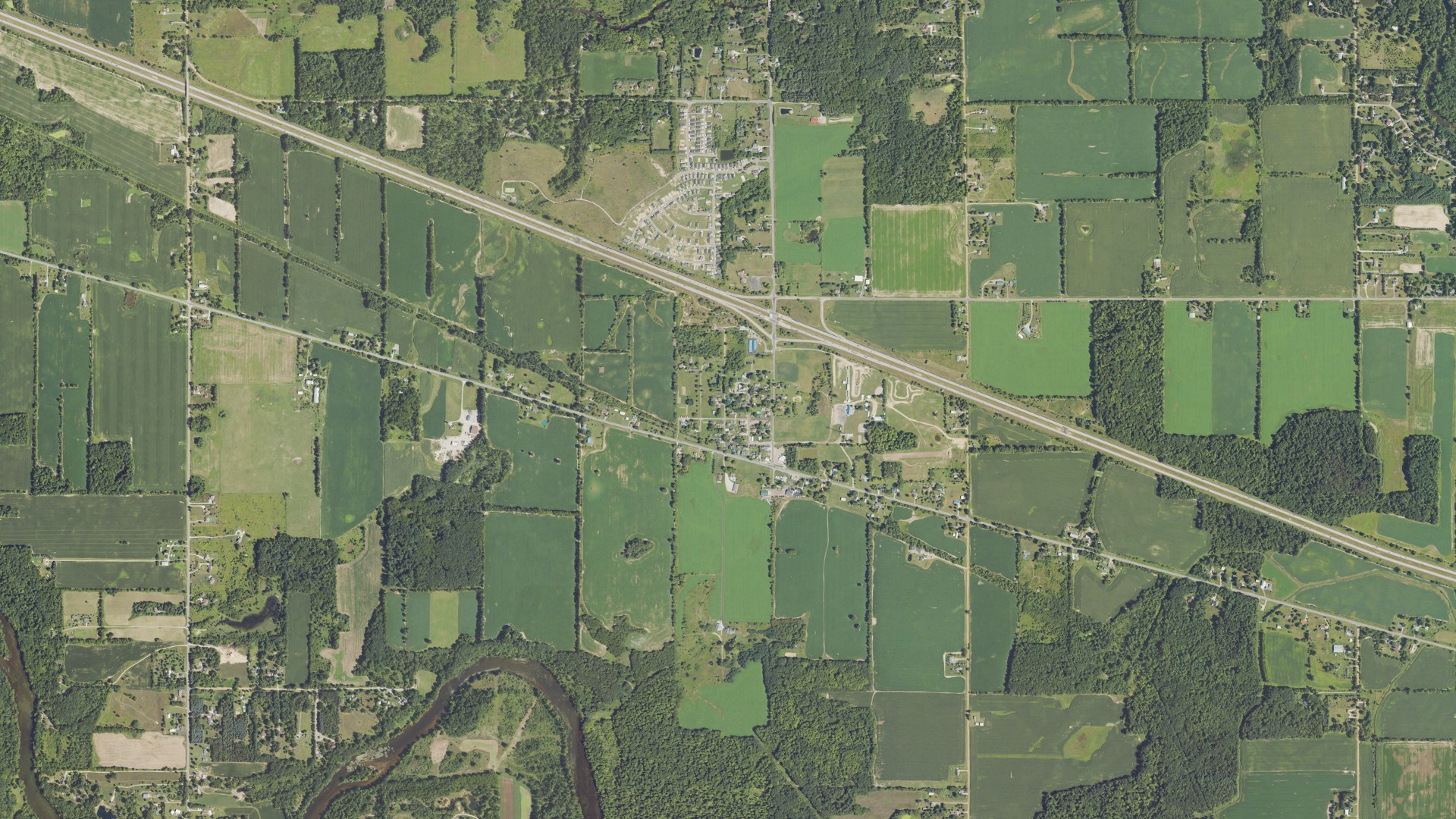 Natural-color aerial photograph of land around Eagle, Michigan