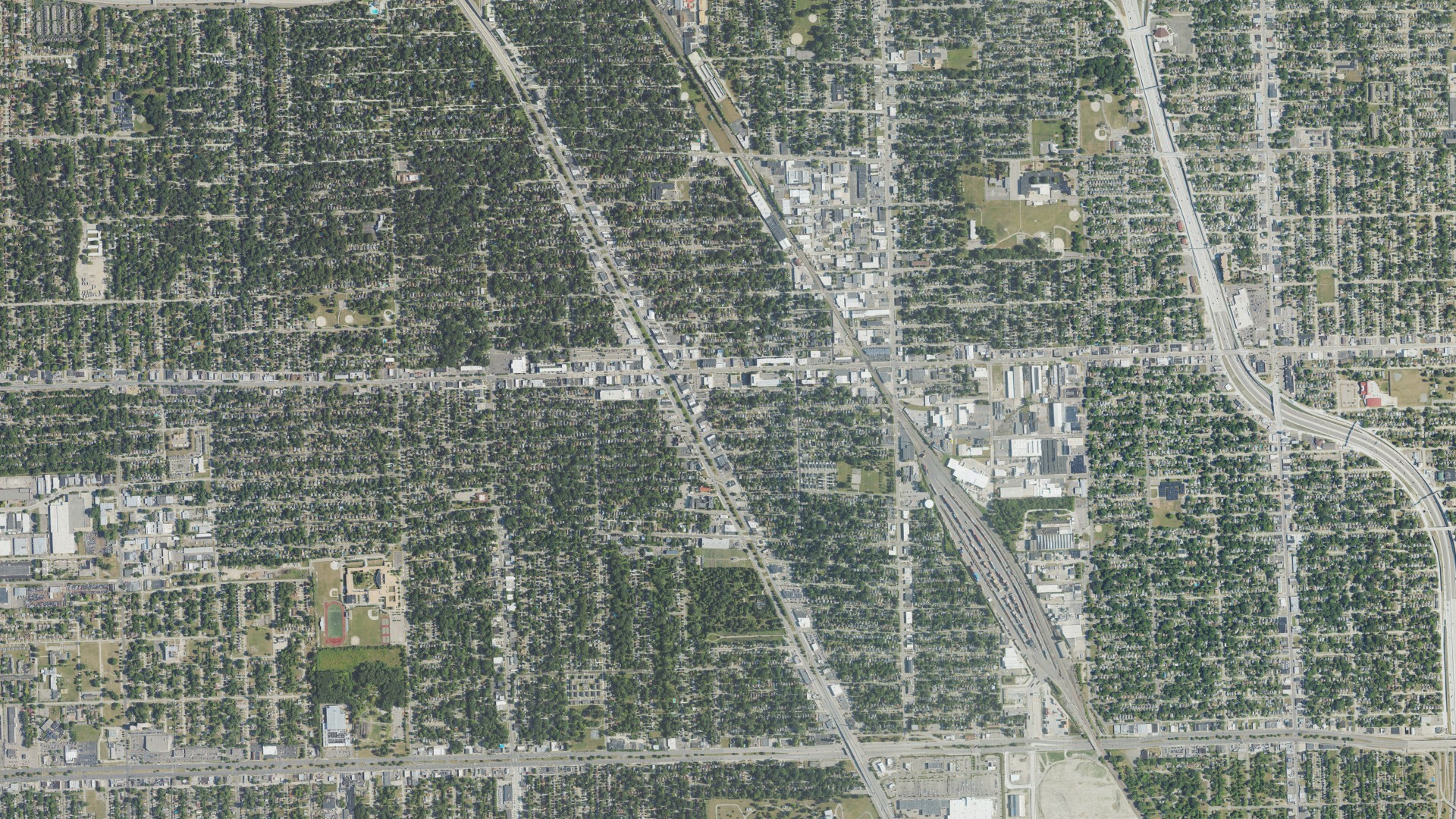 Natural-color aerial photograph of land around Ferndale, Michigan