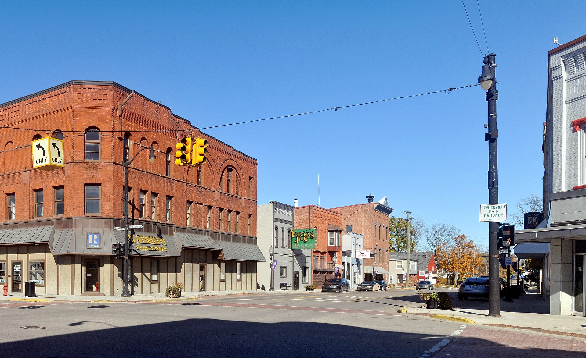 The northwest corner of the main two roads that cross in Fowlerville, MI. — Michigan