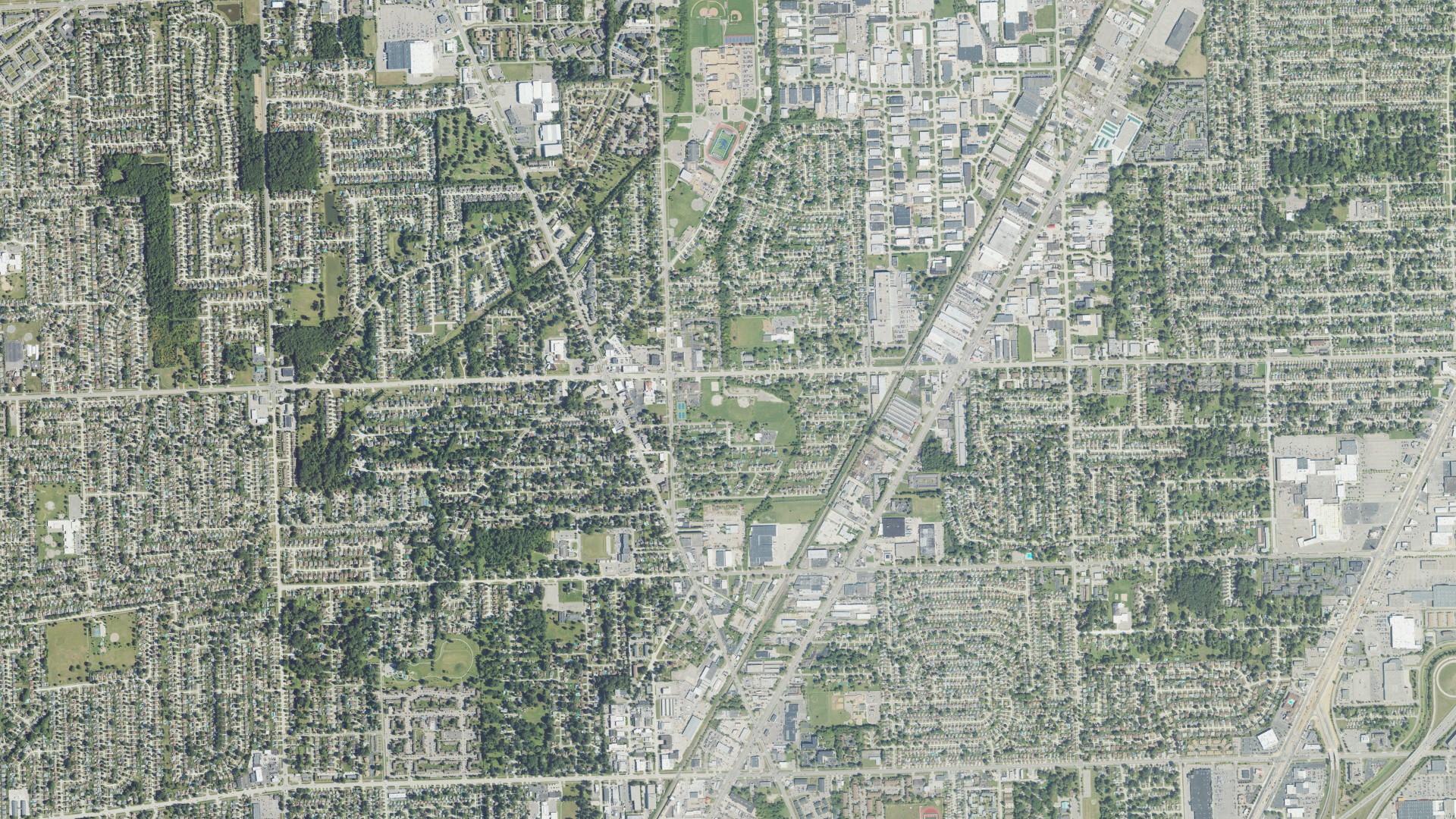 Aerial view of land around Fraser, Michigan