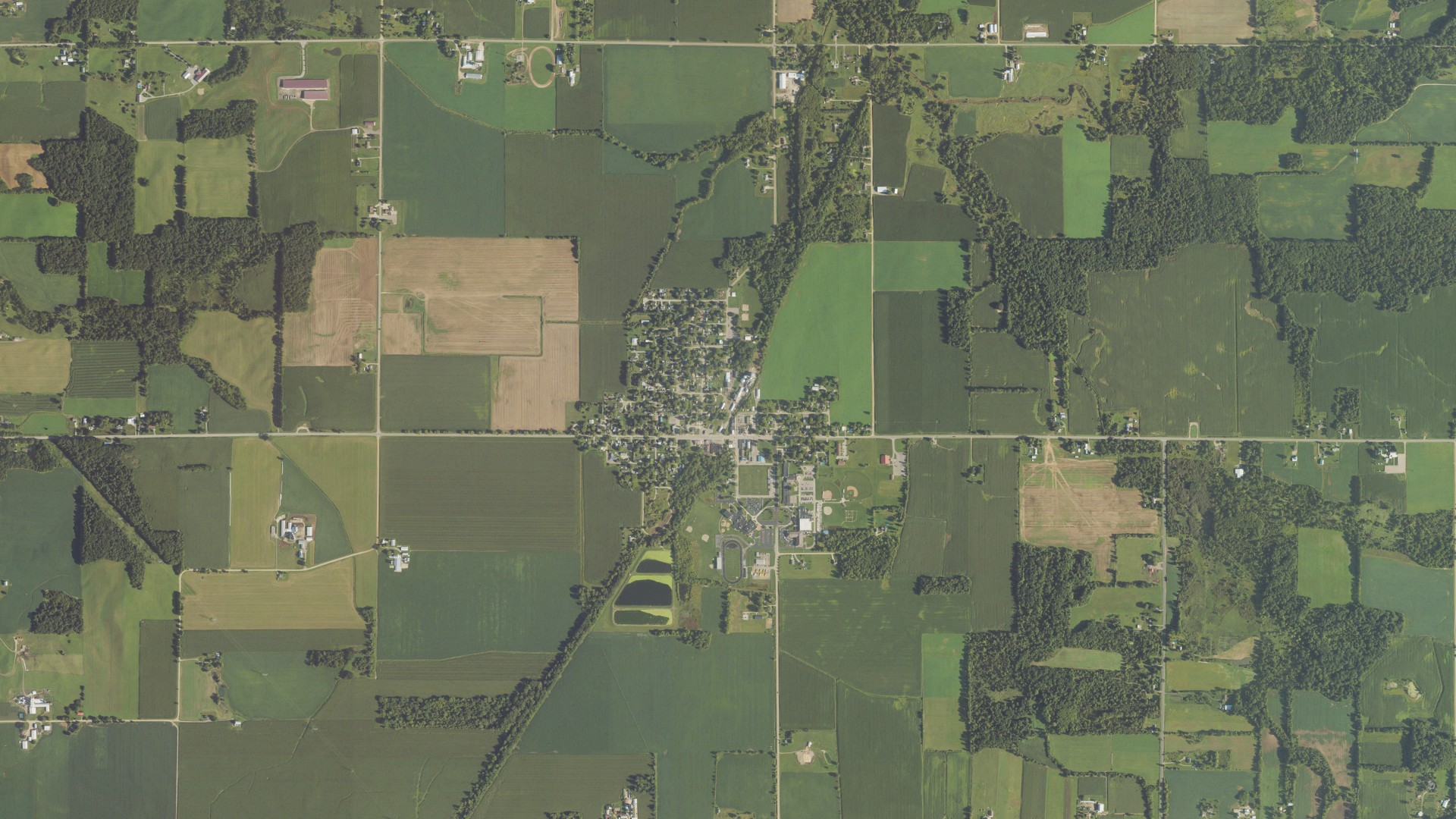Natural-color aerial photograph of land around Hopkins, Michigan