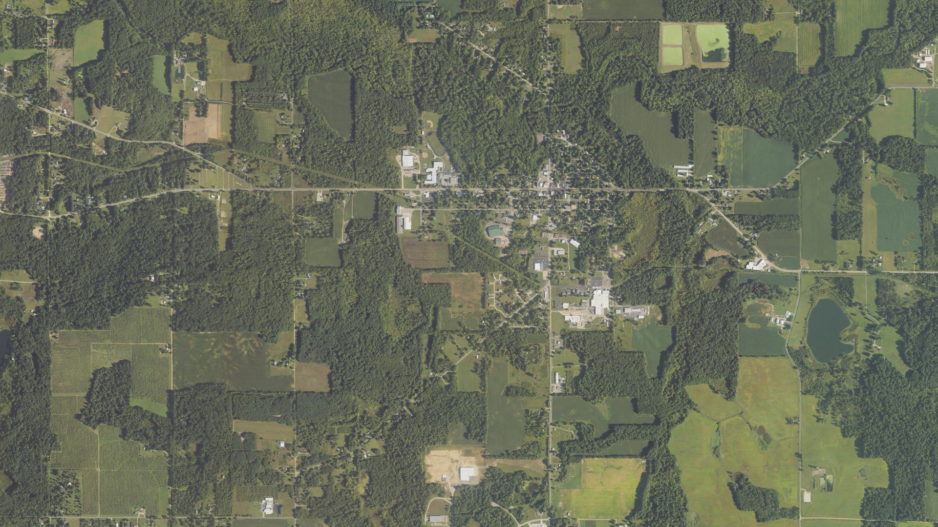 Aerial view of land around Lawrence, Michigan