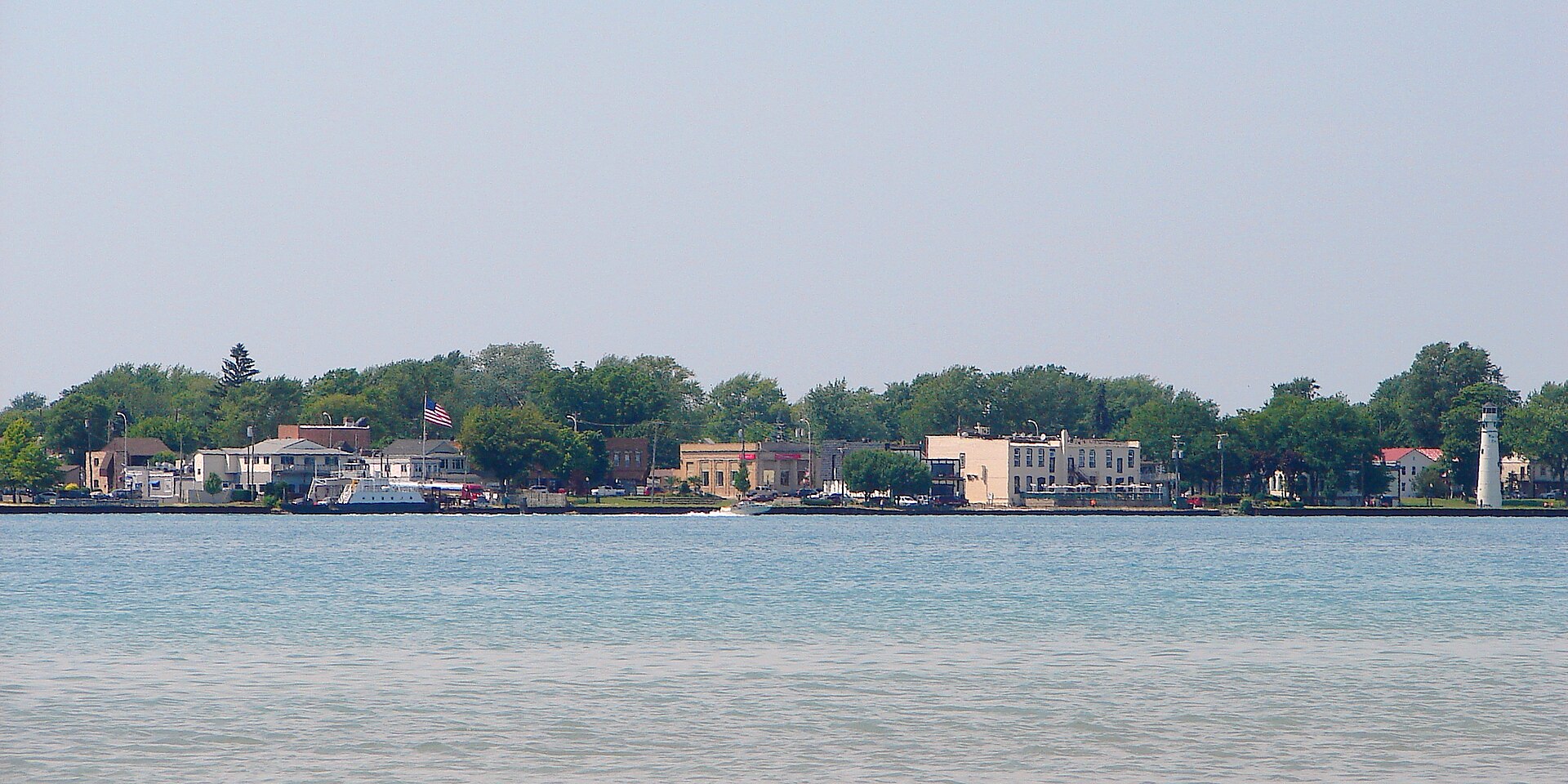 Skyline of Marine City as seen across the St. Clair River, St. Clair County, Michigan, USA
