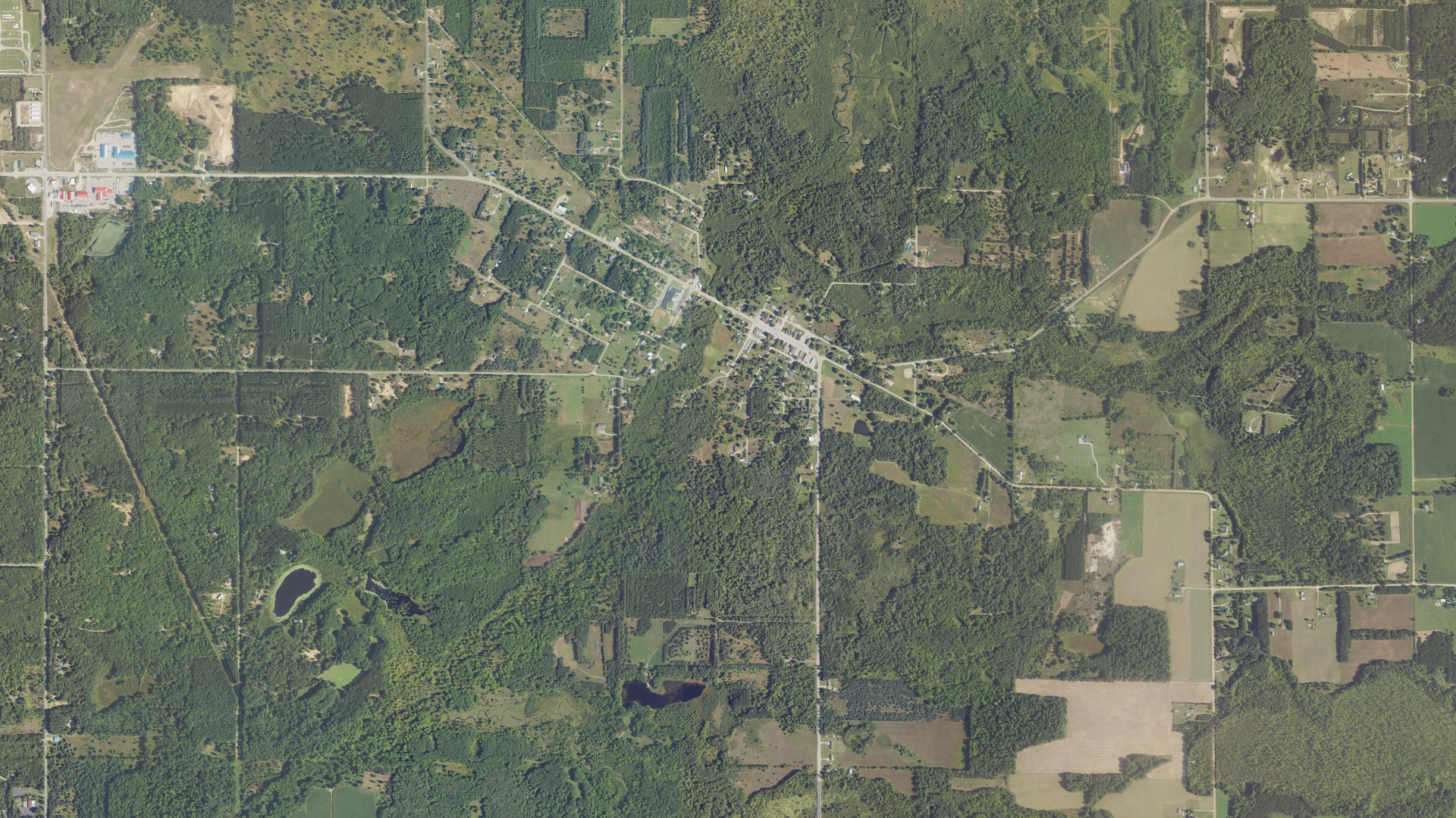 Aerial view of land around Mecosta, Michigan