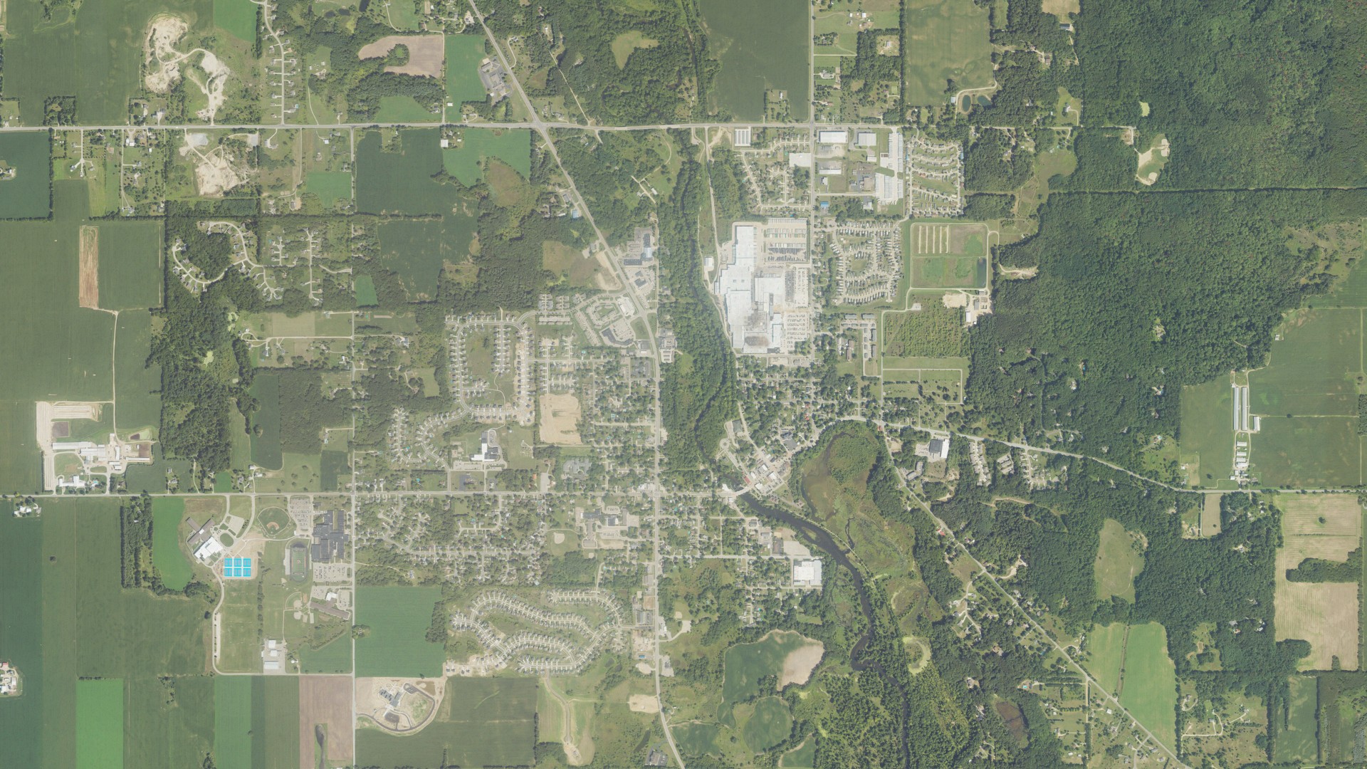 Natural-color aerial photograph of land around Middleville, Michigan