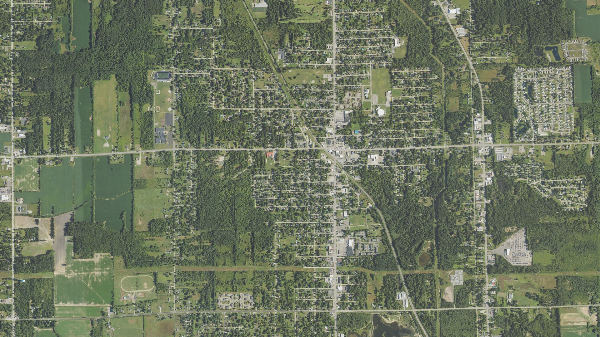 Aerial view of land around Mount Morris, Michigan