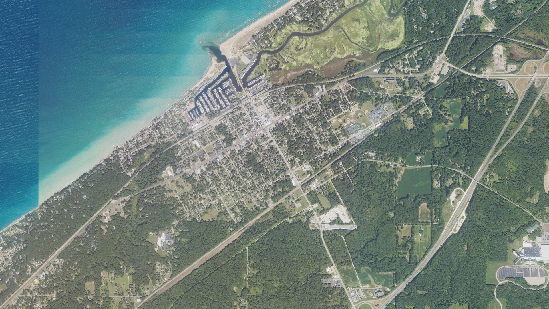 Aerial view of land around New Buffalo, Michigan