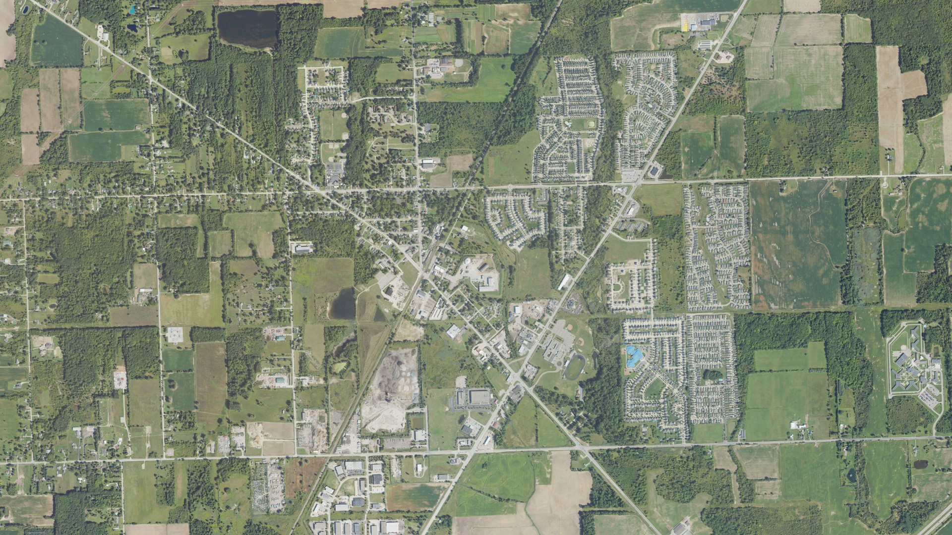 Aerial view of land around New Haven, Michigan