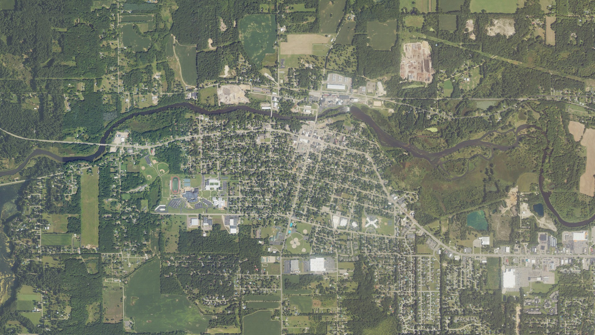 Aerial view of land around Otsego, Michigan