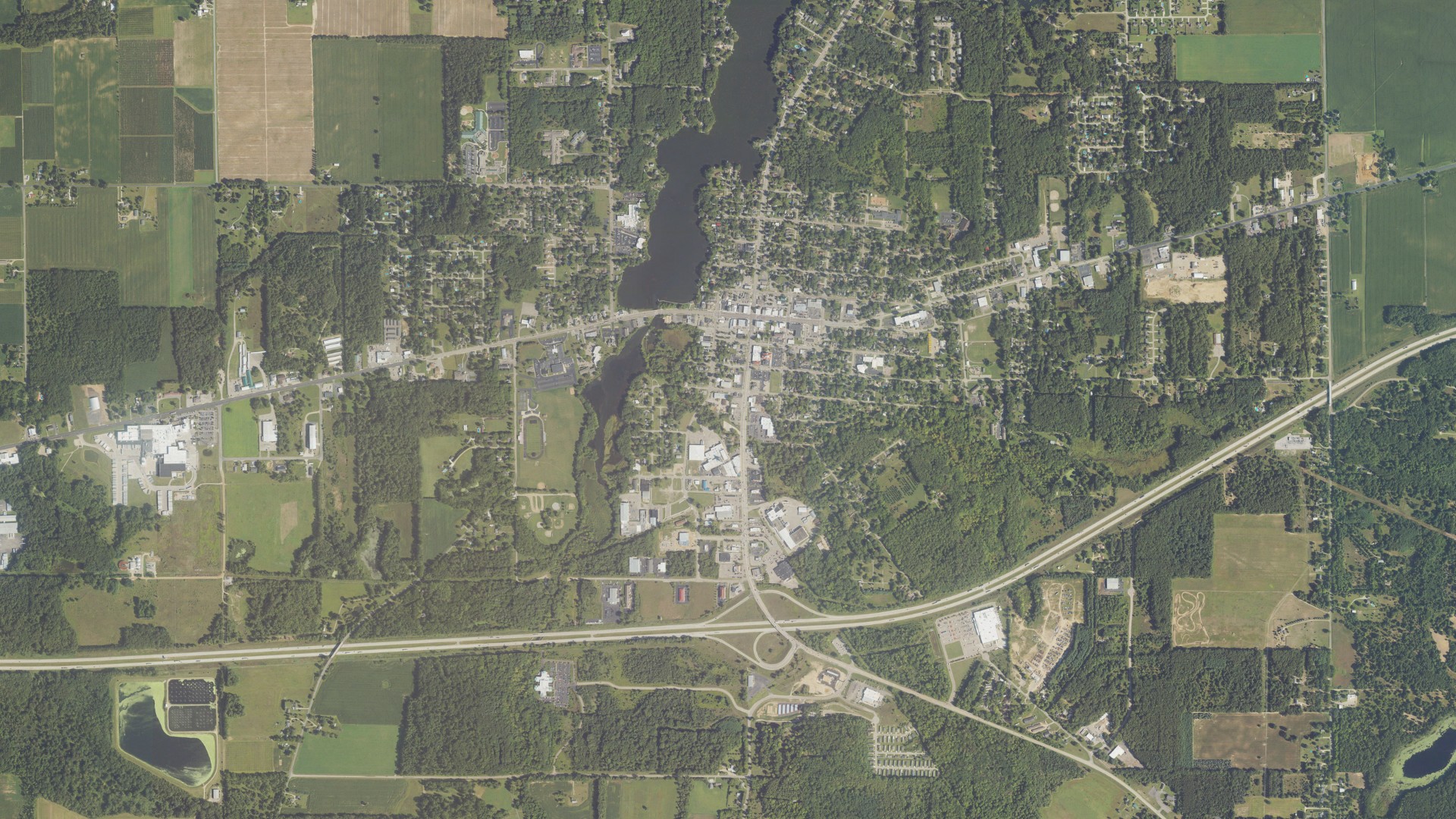 Natural-color aerial photograph of land around Paw Paw, Michigan