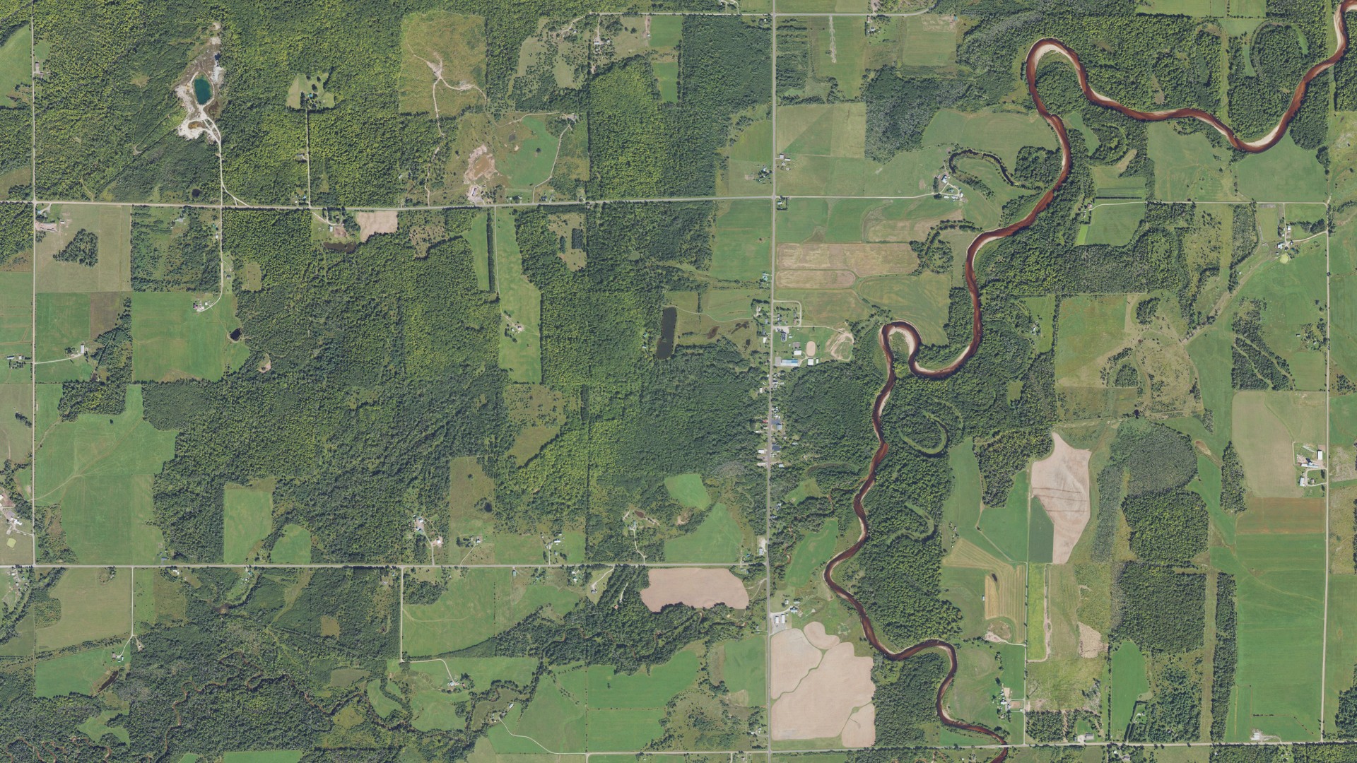 Natural-color aerial photograph of land around Pelkie, Michigan