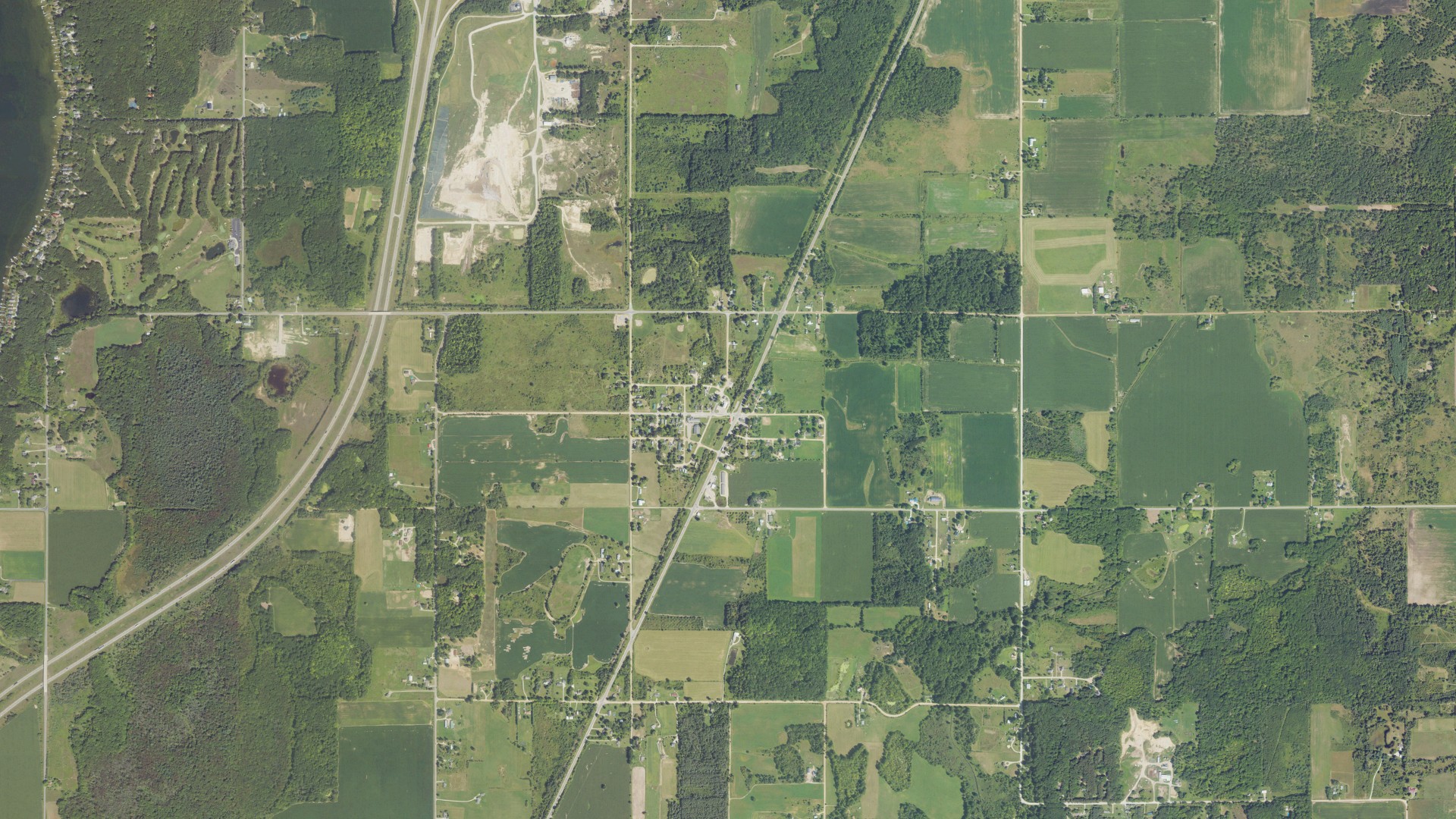 Natural-color aerial photograph of land around Pierson, Michigan