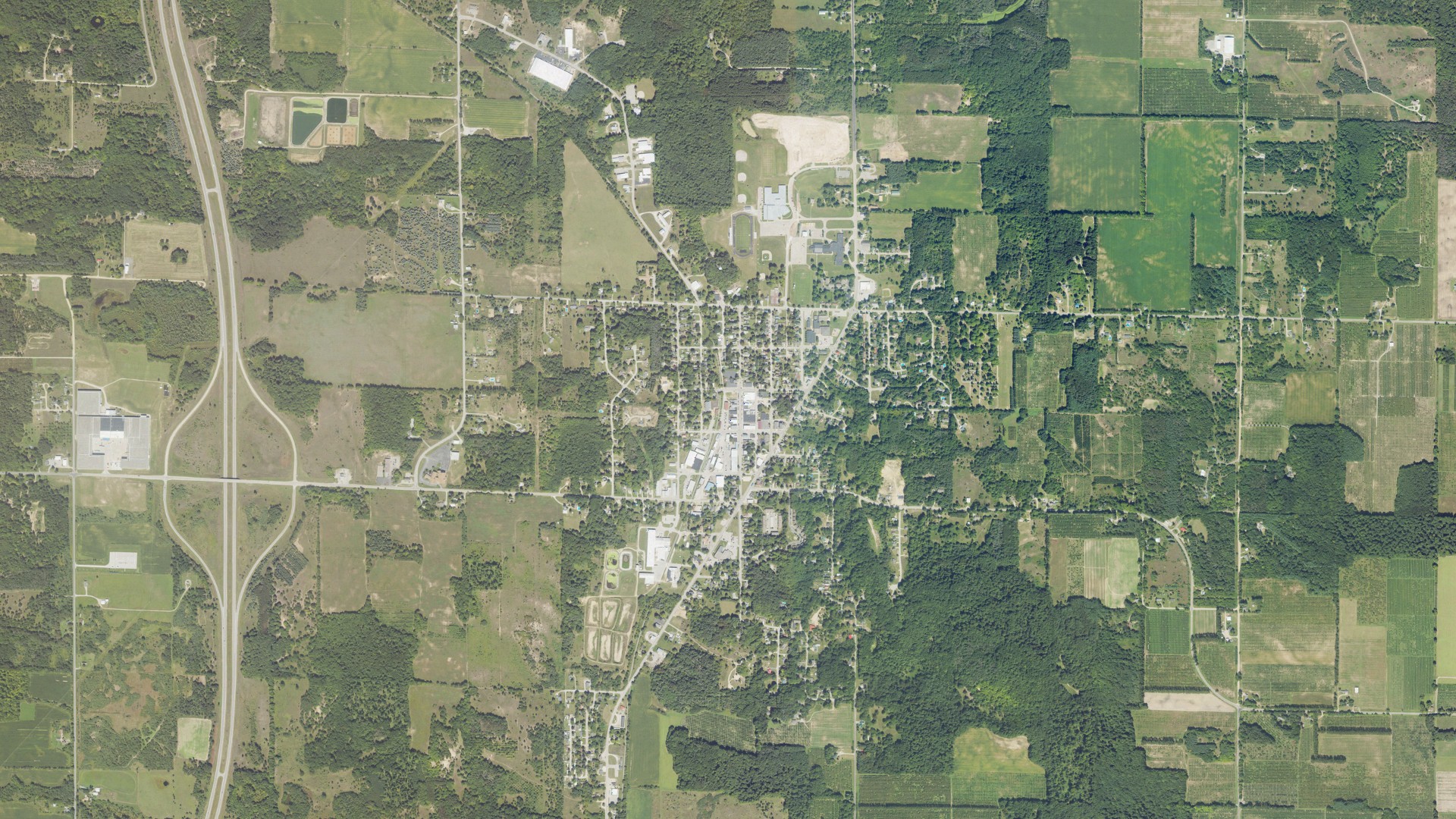 Aerial view of land around Shelby, Michigan