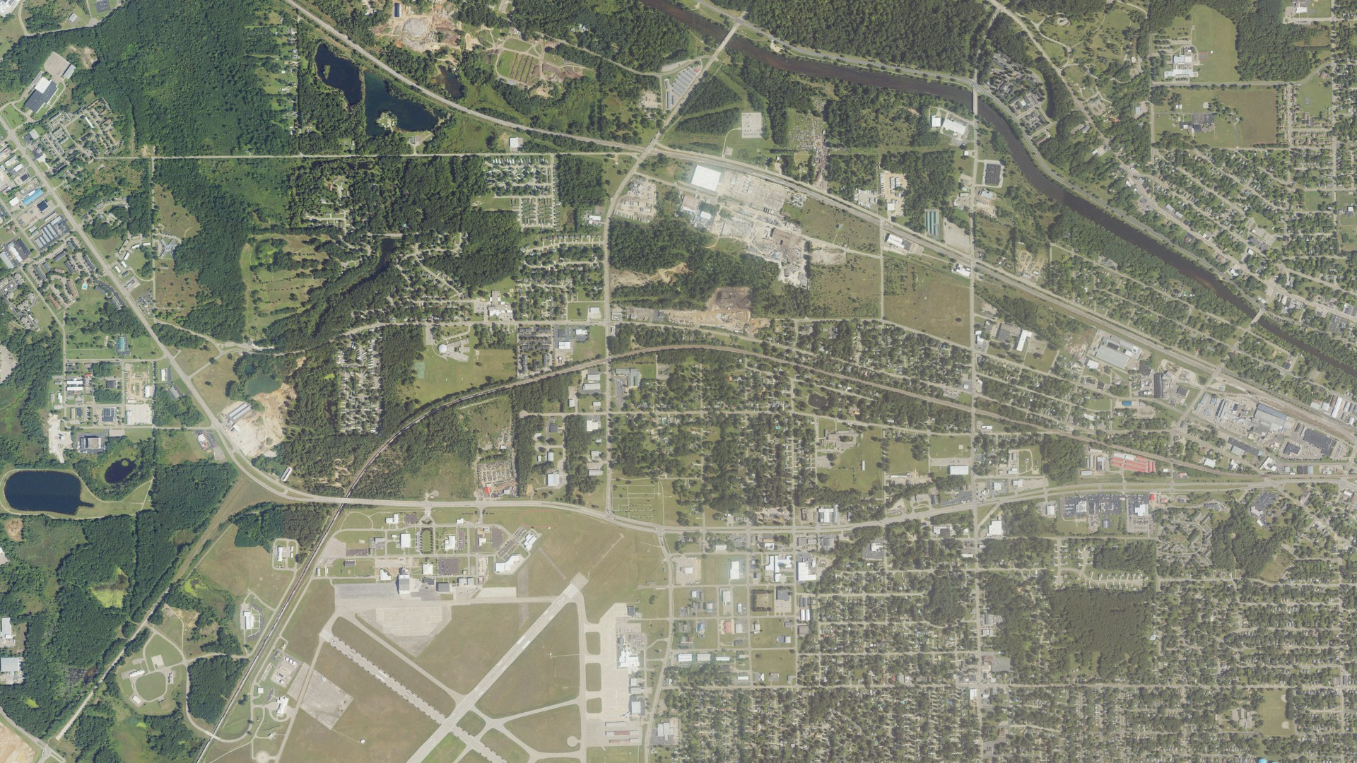 Aerial view of land around Springfield, Michigan