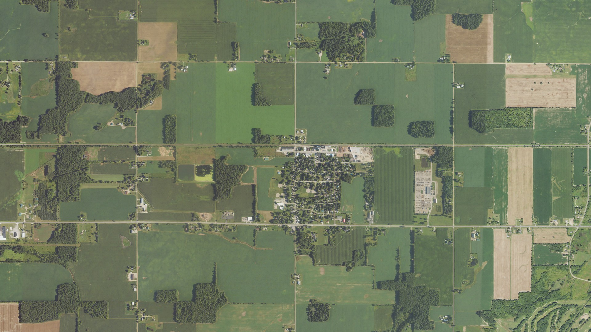 Aerial view of land around Sunfield, Michigan