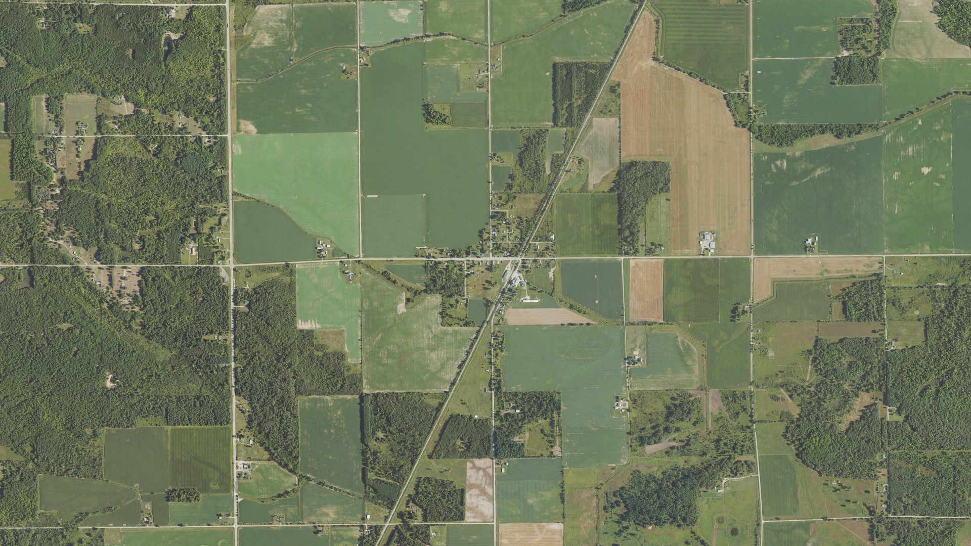 Aerial view of land around Turner, Michigan