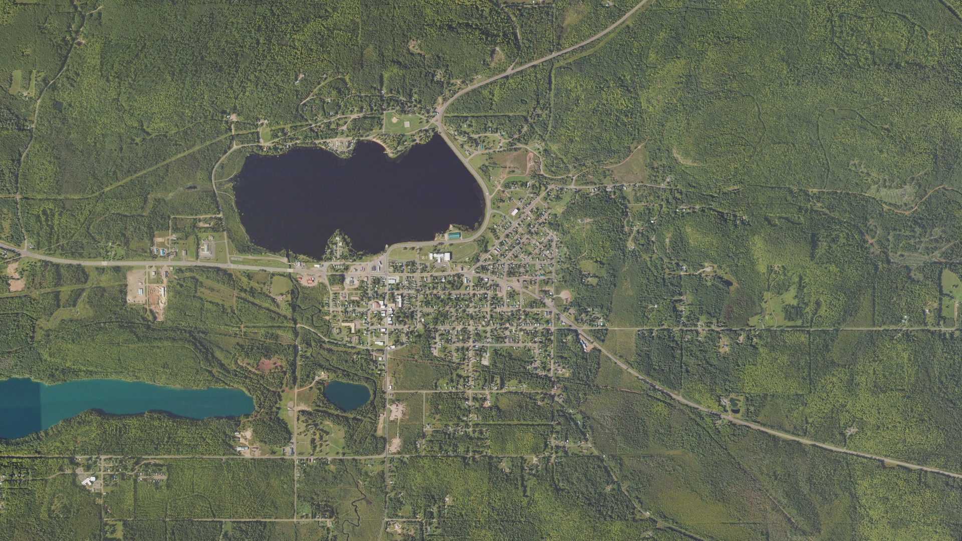 Aerial view of land around Wakefield, Michigan