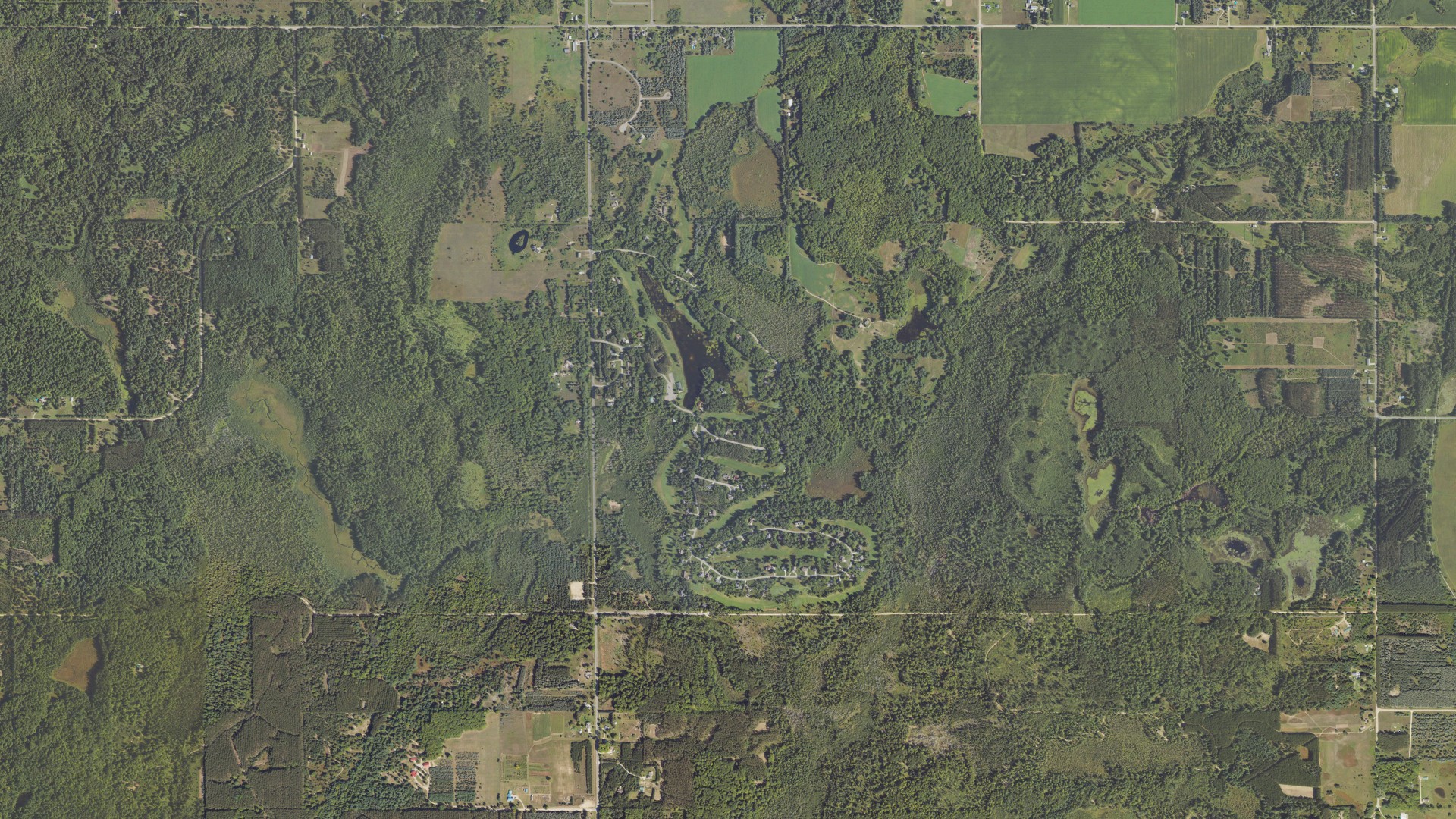 Natural-color aerial photograph of land around Wedgewood, Michigan