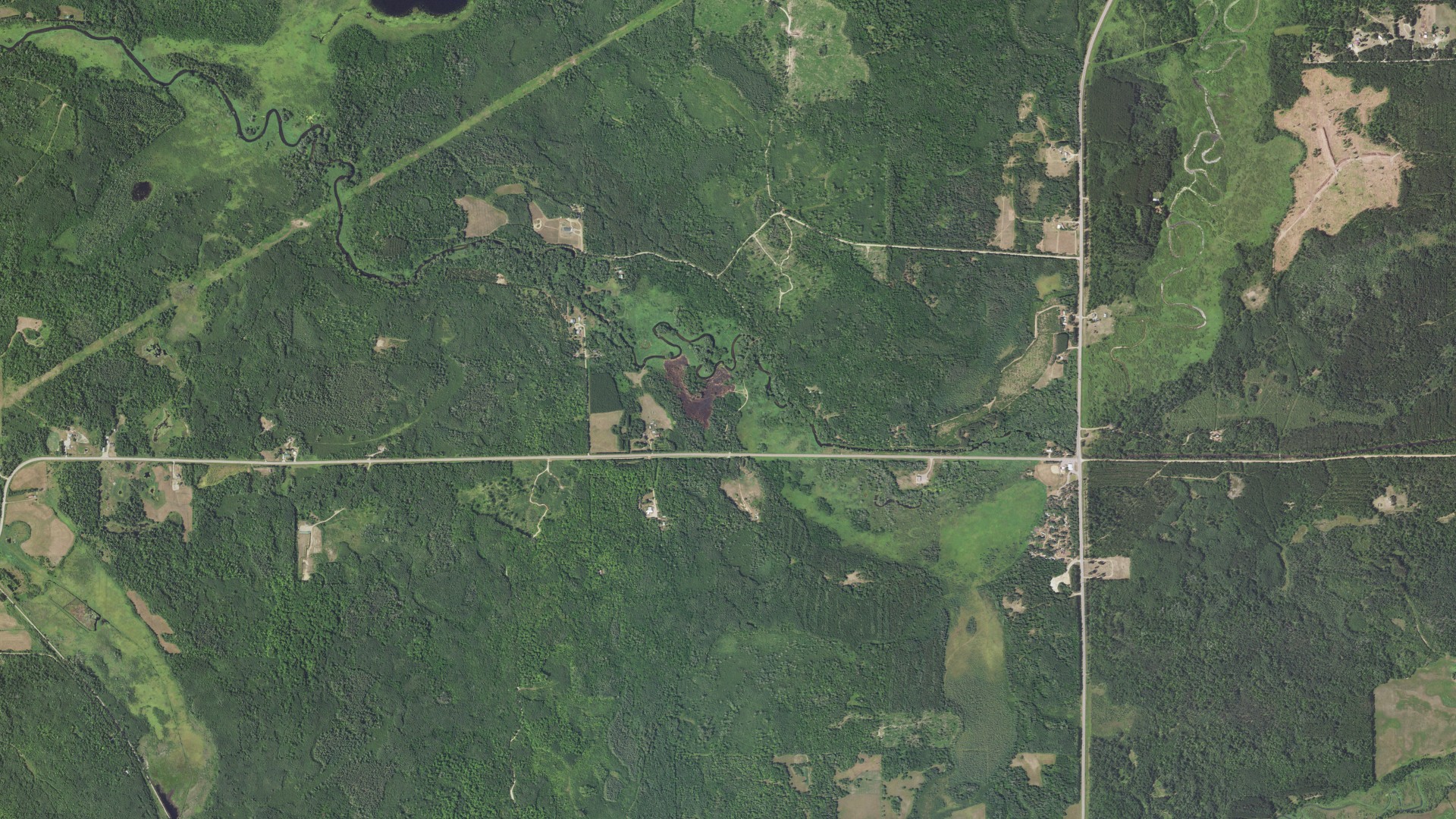 Aerial view of land around Macville, Minnesota