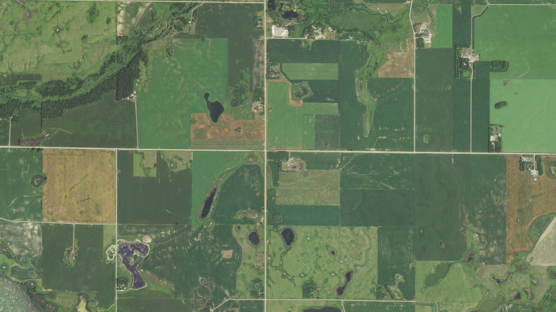 Aerial view of land around Cuba, Minnesota