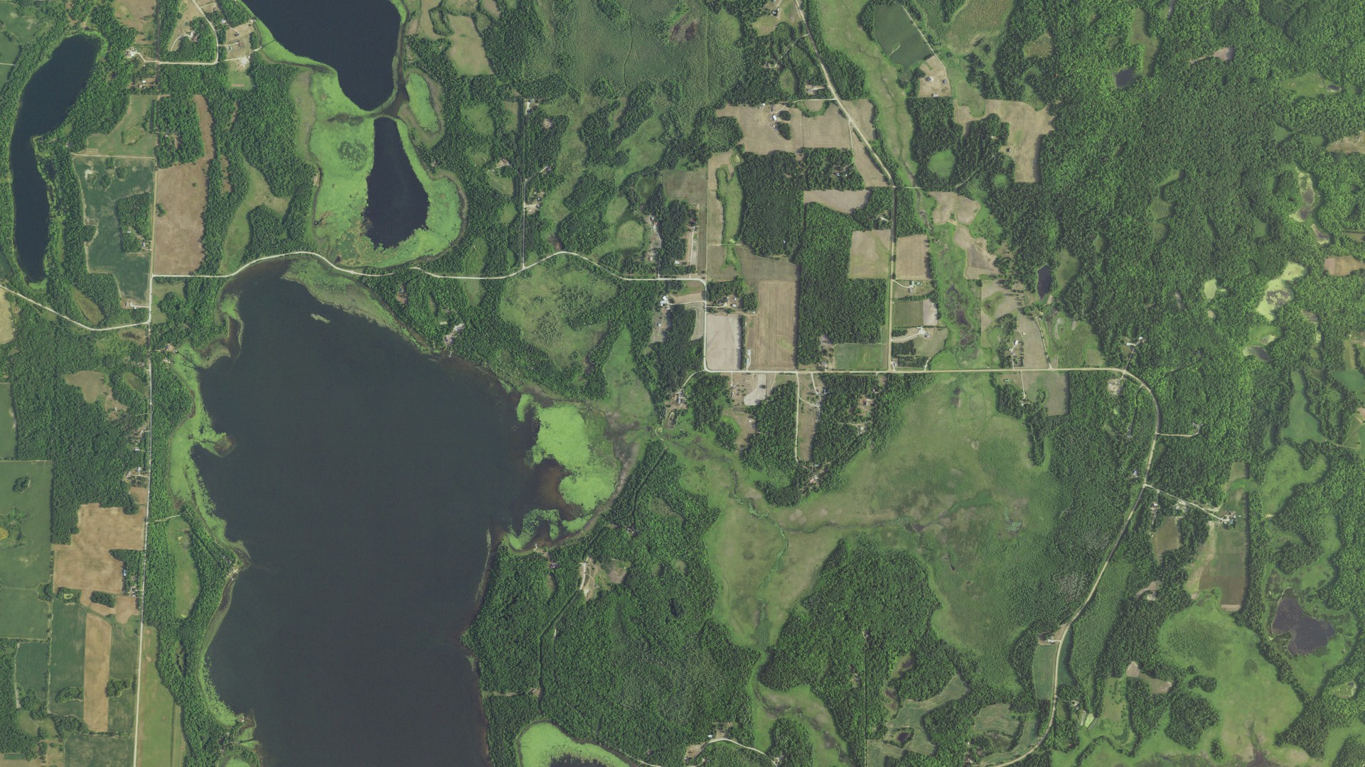 Aerial view of land around Holmesville, Minnesota