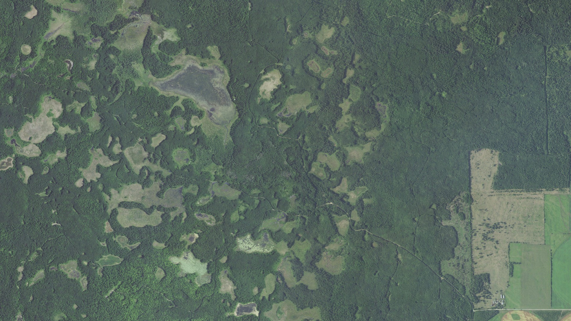 Aerial view of land around Round Lake, Minnesota