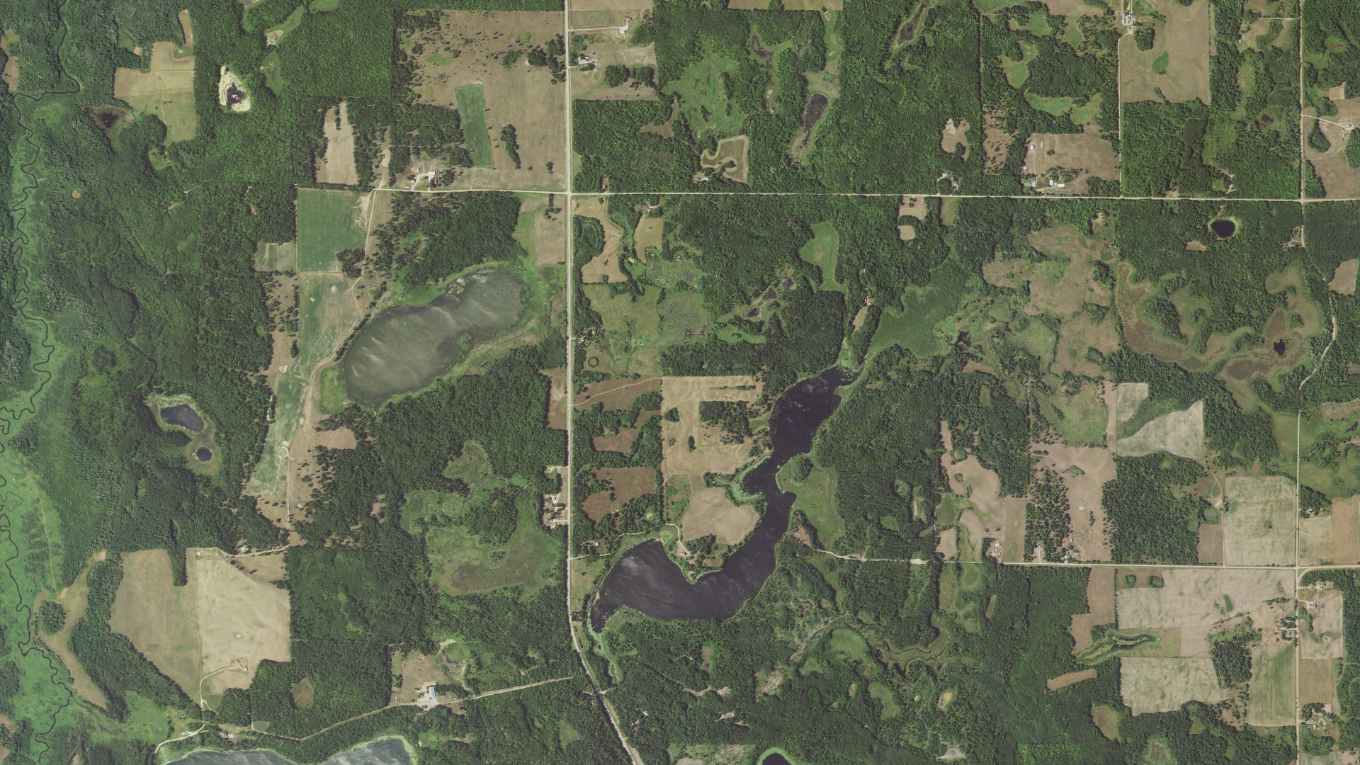 Aerial view of land around Buzzle, Minnesota