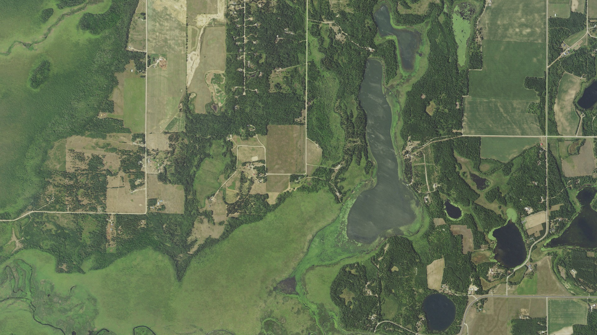 Aerial view of land around Grant Valley, Minnesota
