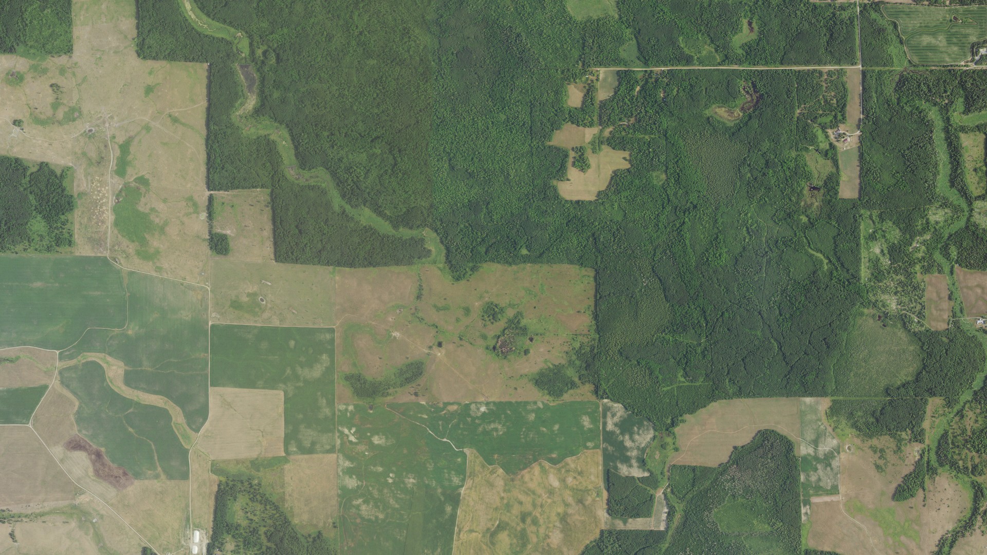 Aerial view of land around Langor, Minnesota