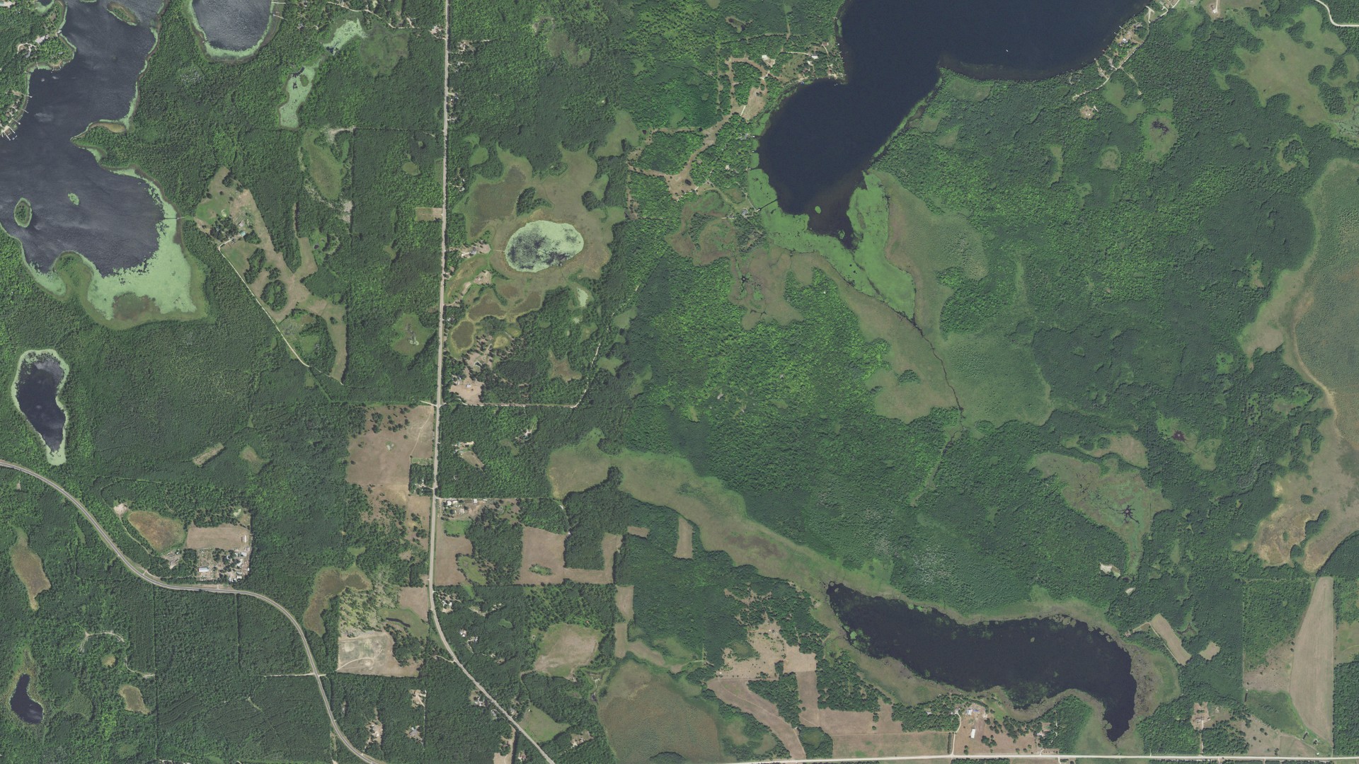 Aerial view of land around Moose Lake, Minnesota