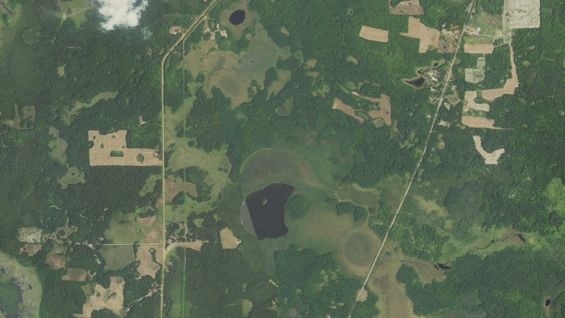 Aerial view of land around Nebish, Minnesota
