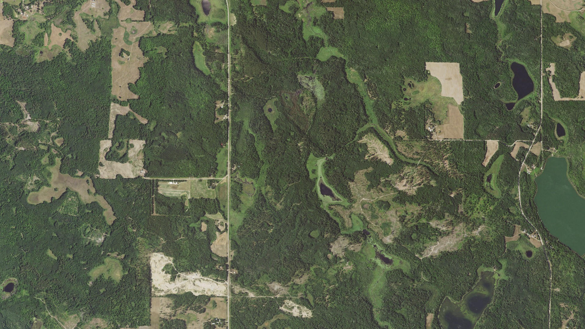 Aerial view of land around Roosevelt, Minnesota