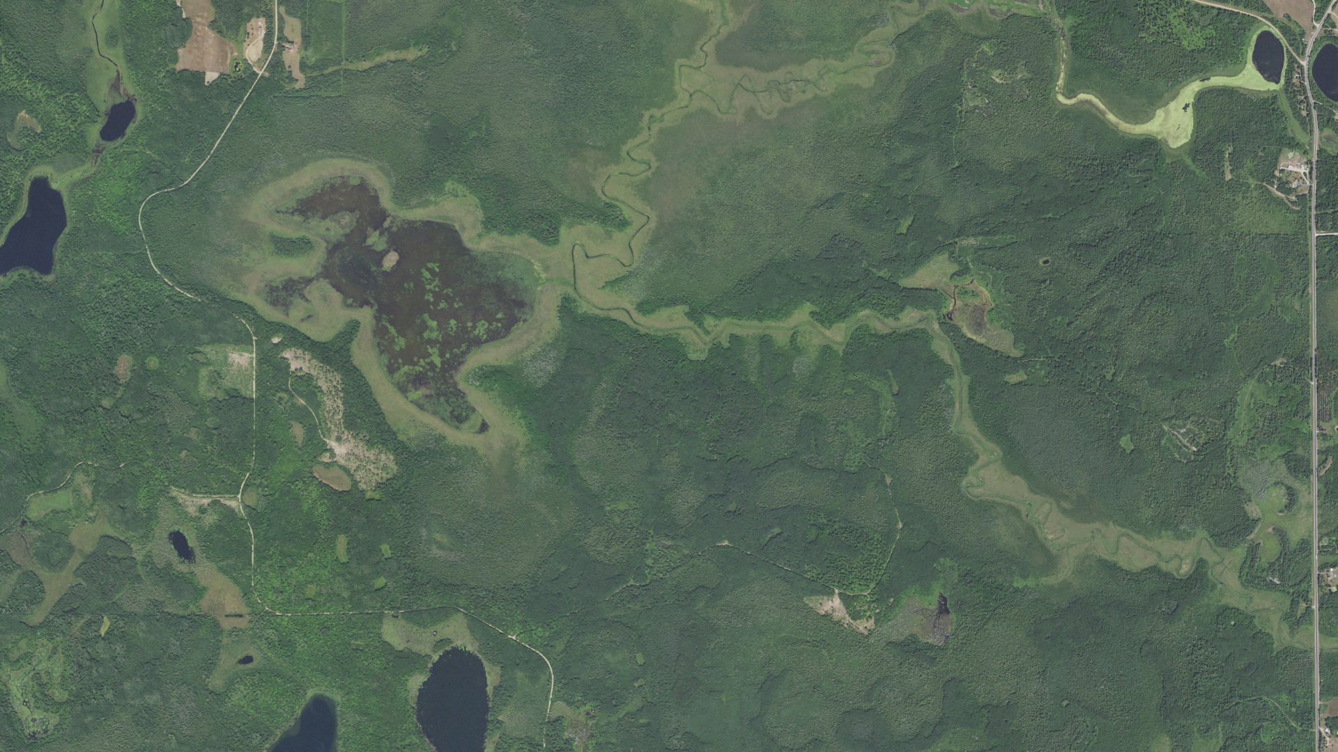 Natural-color aerial photograph of land around Taylor, Minnesota