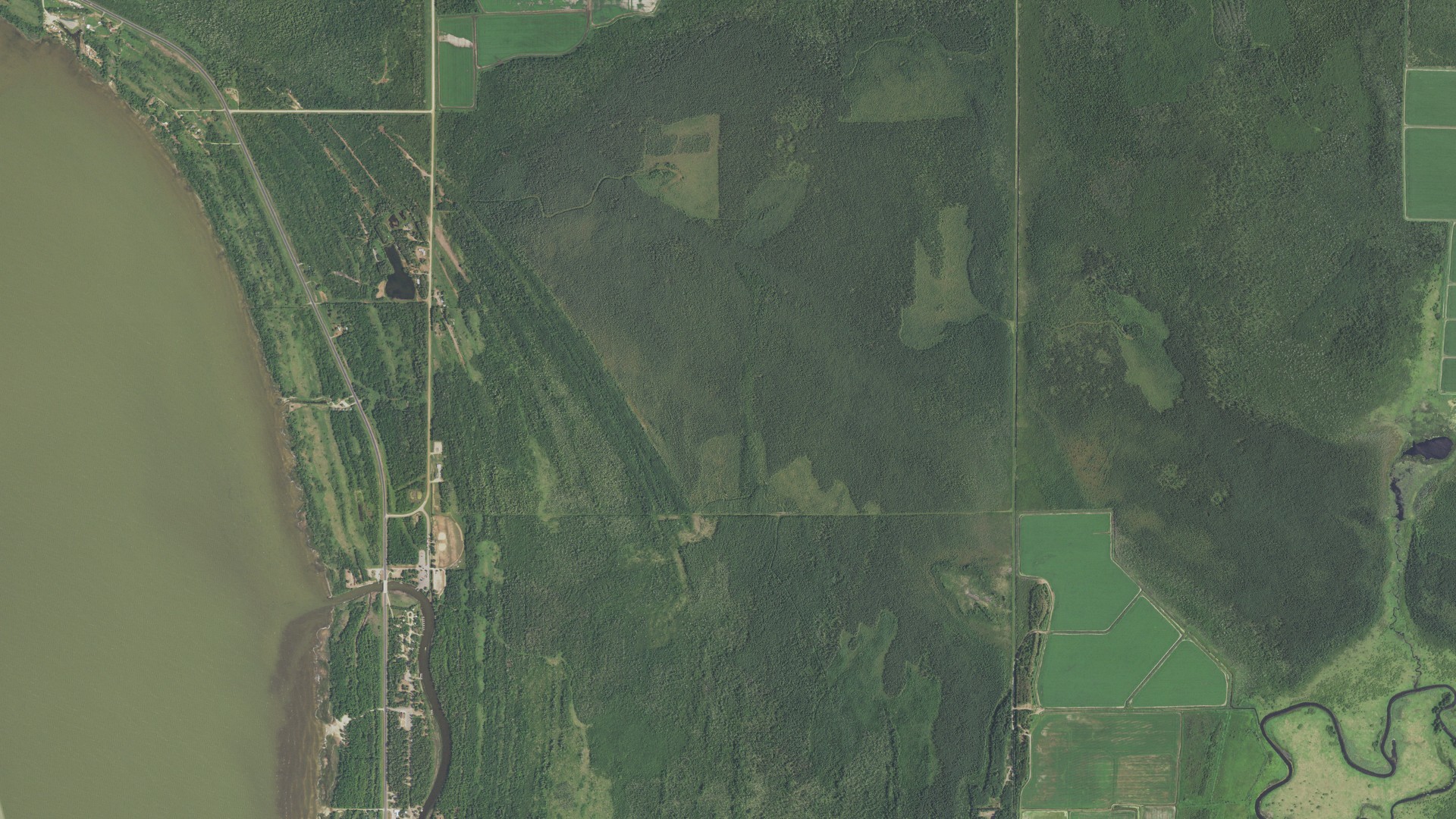 Aerial view of land around Waskish, Minnesota
