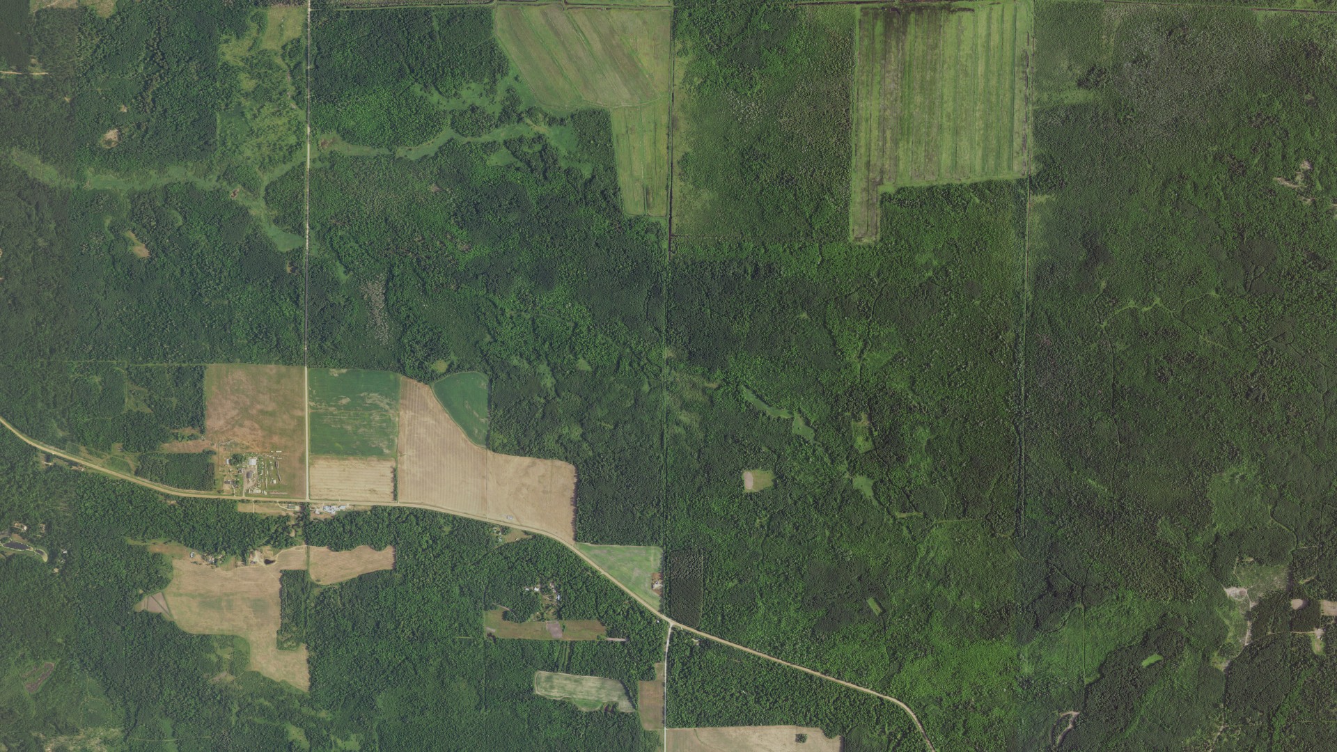 Aerial view of land around Woodrow, Minnesota
