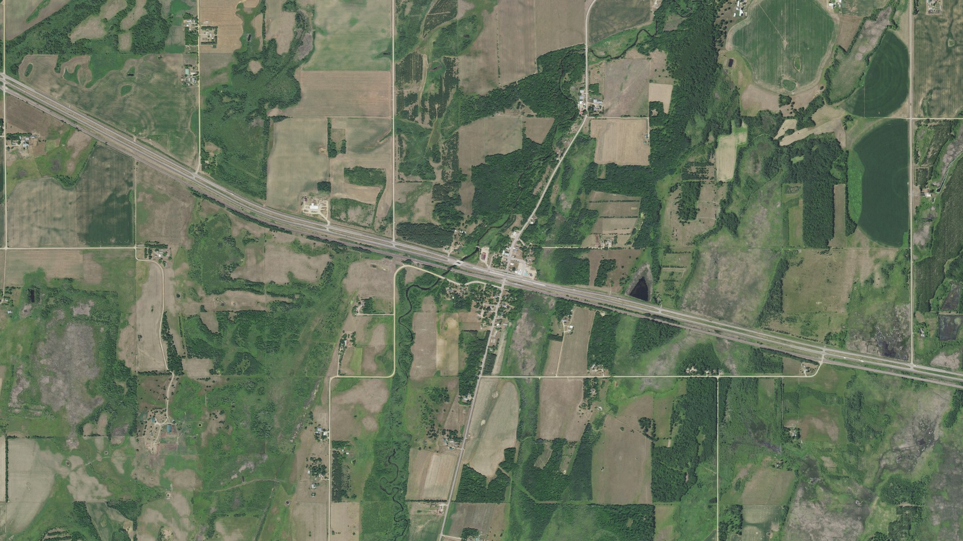 Aerial view of land around Aldrich, Minnesota