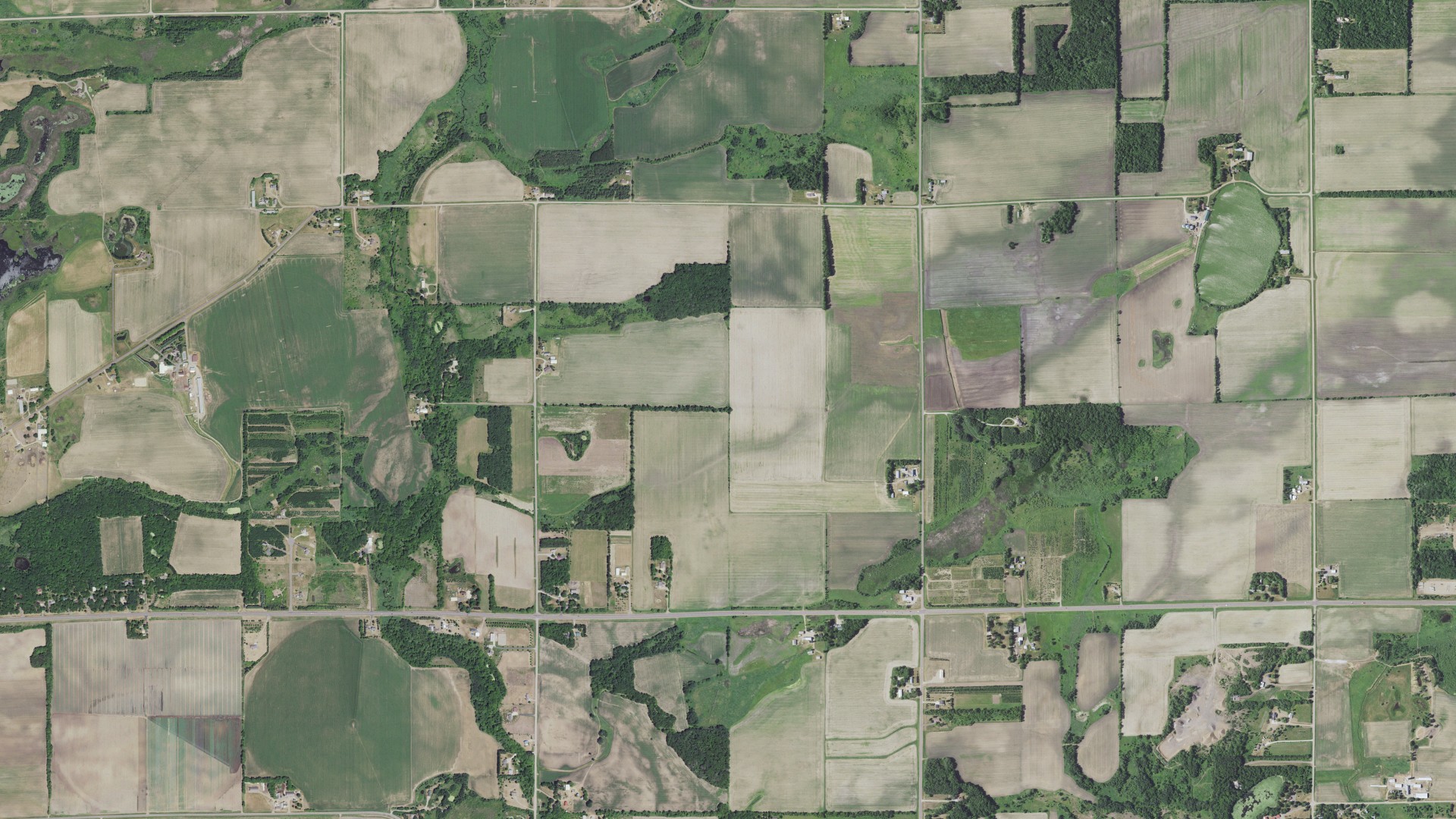Natural-color aerial photograph of land around St. George, Minnesota