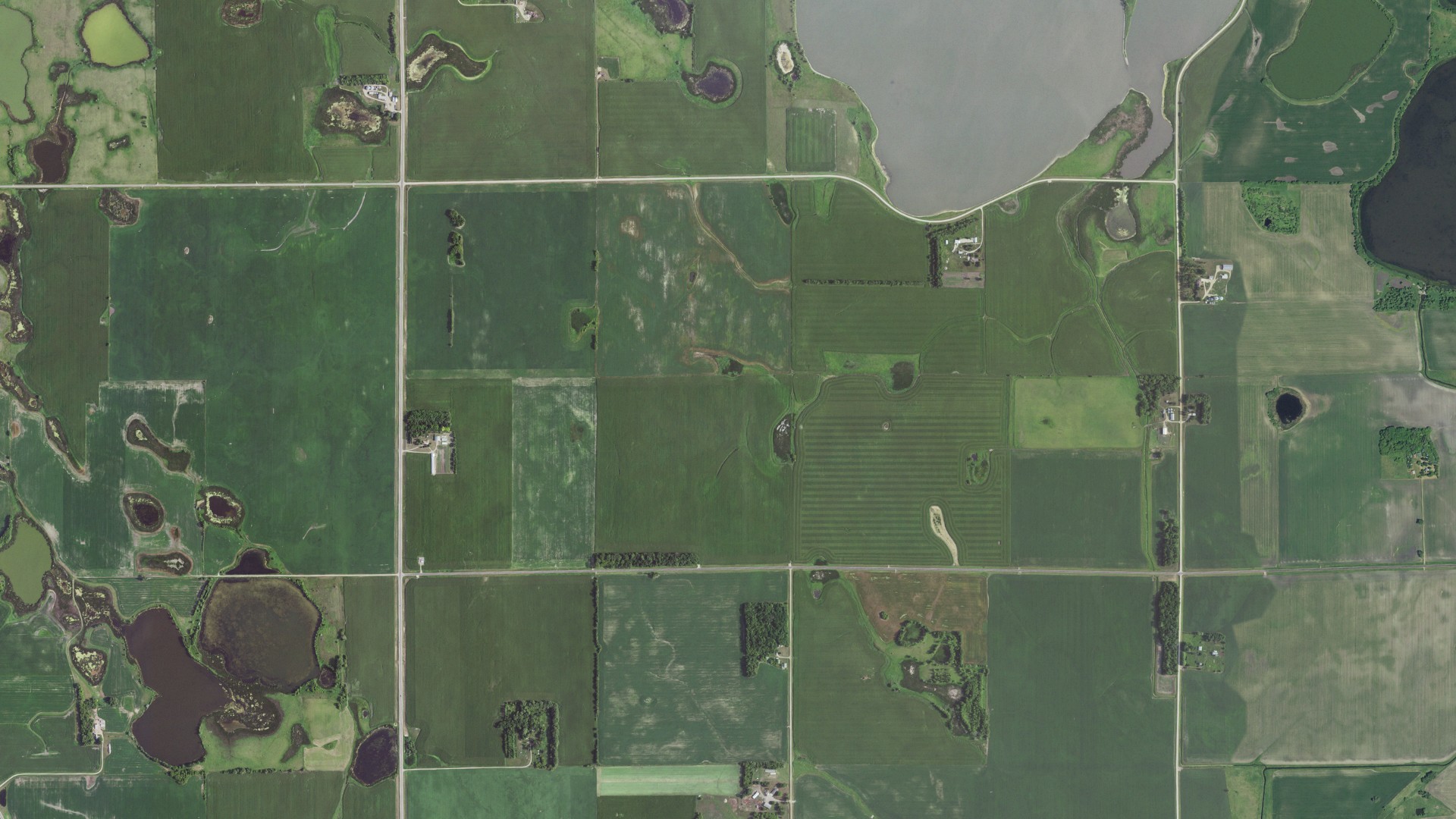 Aerial view of land around Big Stone, Minnesota