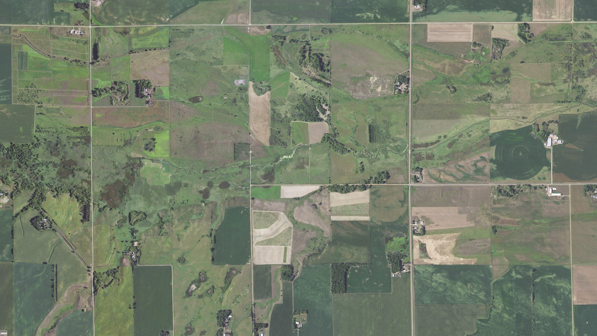 Aerial view of land around Bashaw, Minnesota