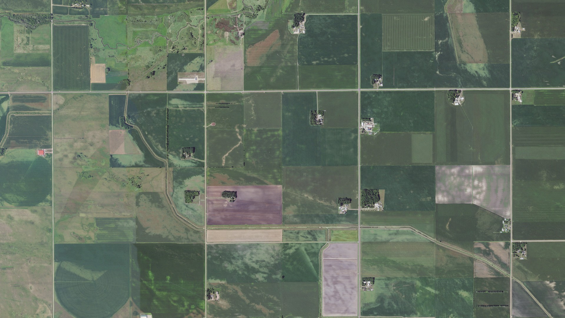 Aerial view of land around Mulligan, Minnesota