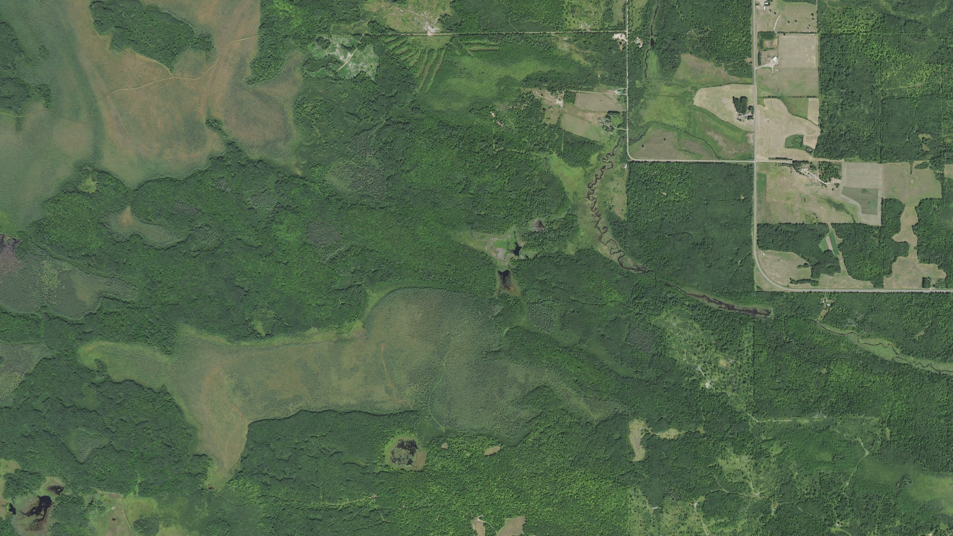 Aerial view of land around Automba, Minnesota