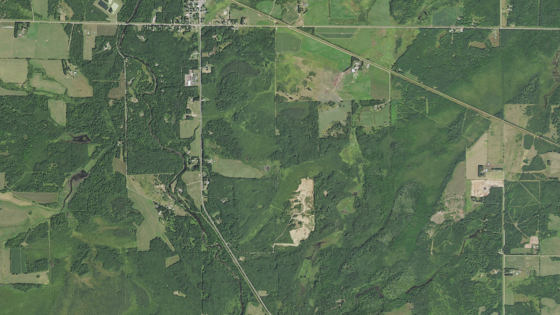 Aerial view of land around Silver, Minnesota